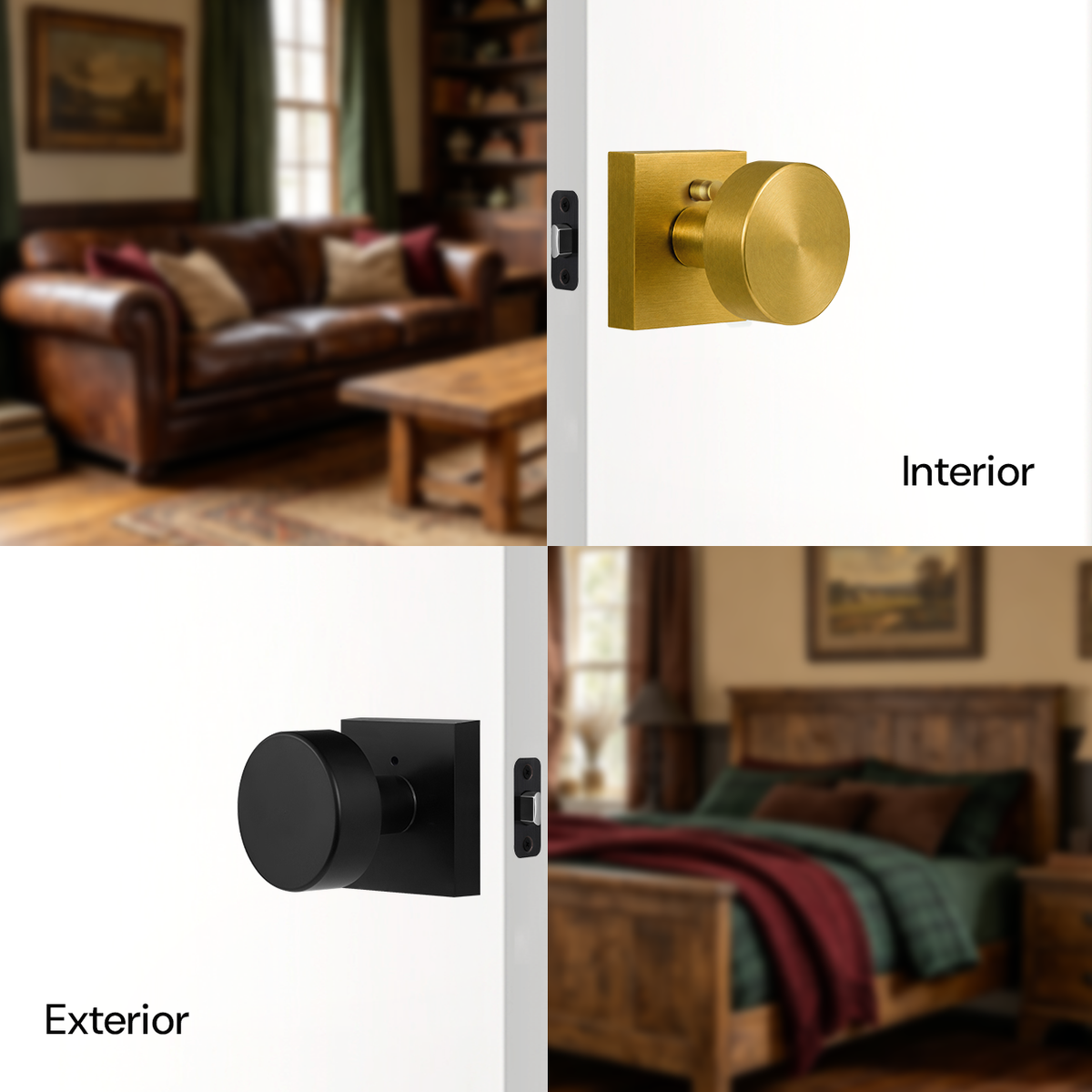 SENY Modern Interior Door Knobs with Round Metal Knob & Square Rosette