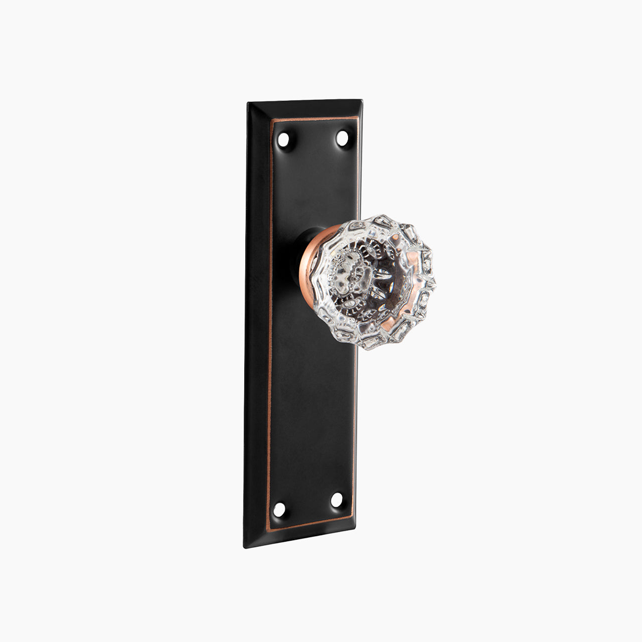 SENY Antique Mortise Lock Set for Interior Doors with Floral Crystal Glass Knob, Beveled Rectangular Plate & Skeleton Key