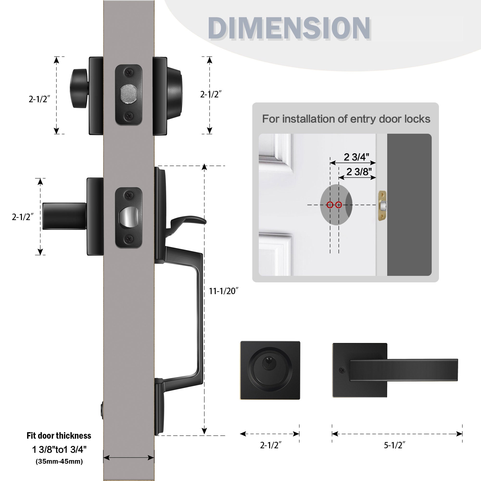 SENY Front Door Handleset with Single Cylinder Deadbolt, Modern Interior Lever & Square Rosette - Seny Hardware