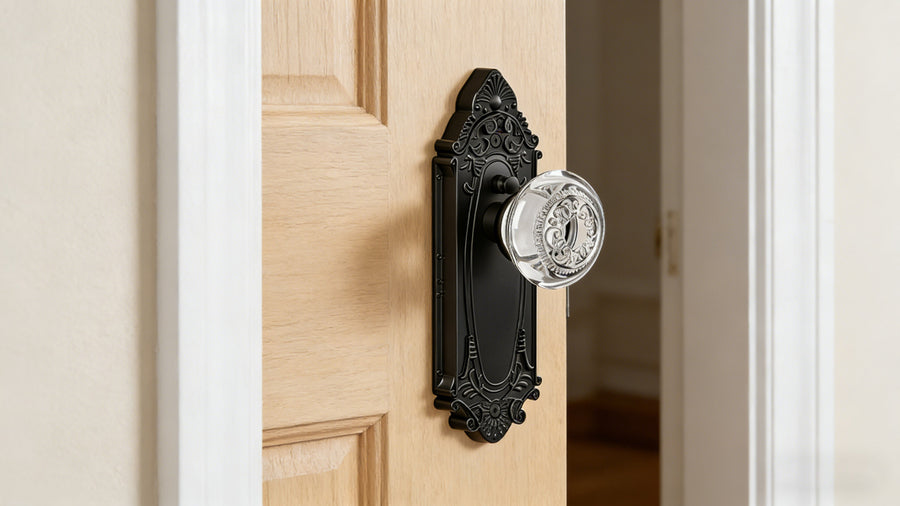 SENY Vintage Crystal Door Knob with Ornate Antique Backplate, Interior Glass Door Handle for Privacy, Passage & Dummy Doors applicable scenario