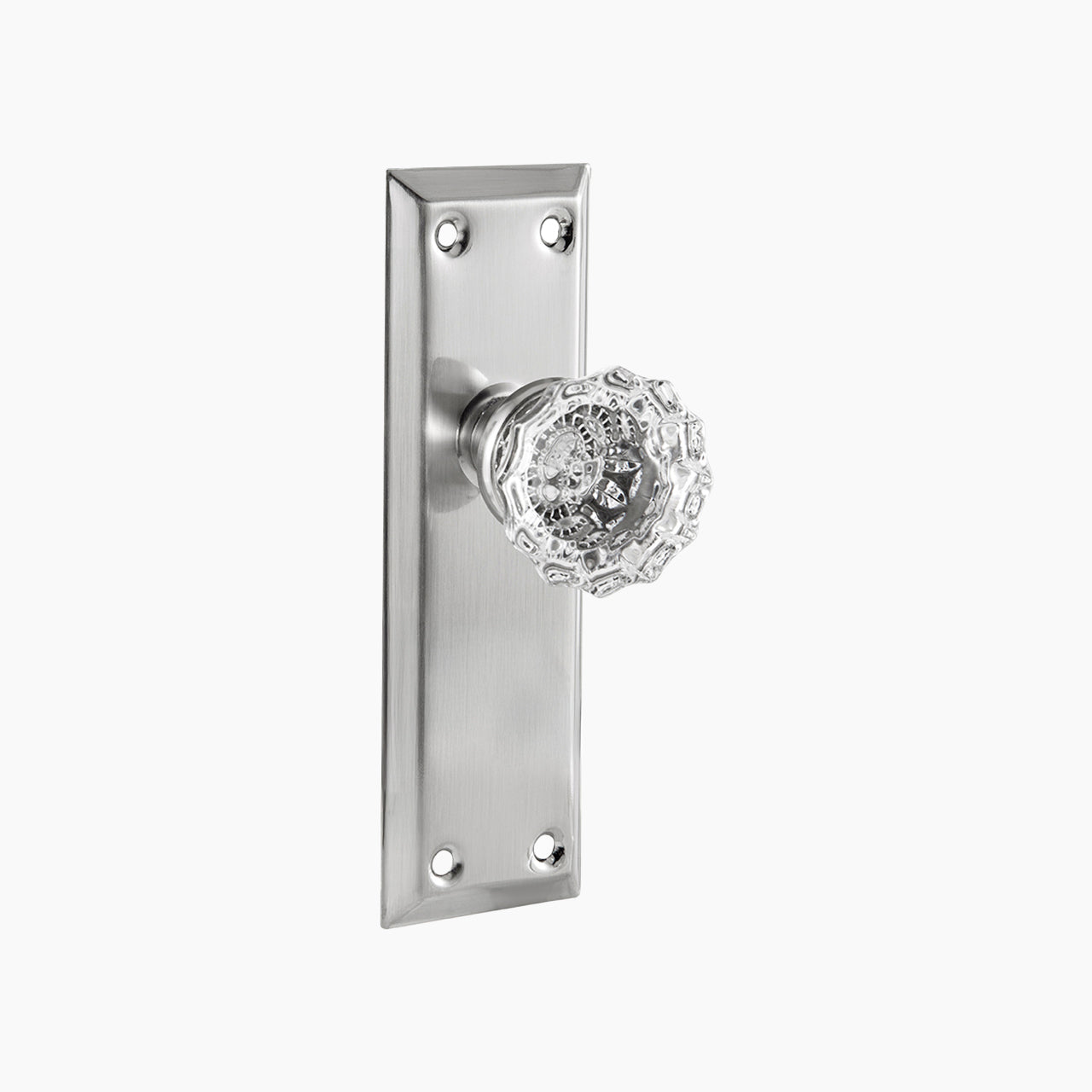 SENY Antique Mortise Lock Set for Interior Doors with Floral Crystal Glass Knob, Beveled Rectangular Plate & Skeleton Key