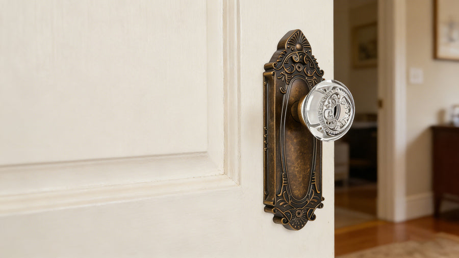 SENY Vintage Crystal Door Knob with Ornate Antique Backplate, Interior Glass Door Handle for Privacy, Passage & Dummy Doors applicable scenario