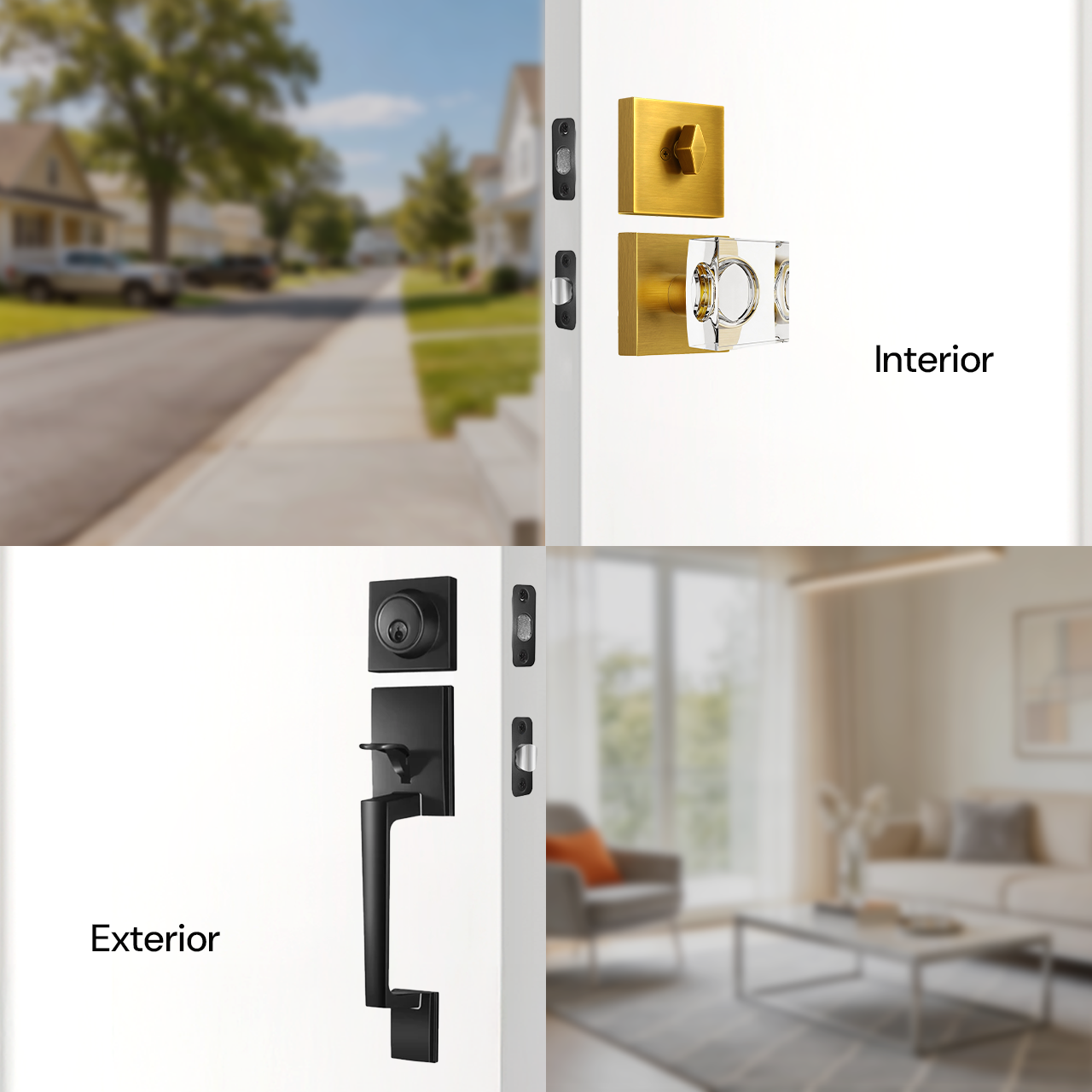 SENY Front Door Handleset with Single Cylinder Deadbolt, Round Interior Knob & Square Rosette