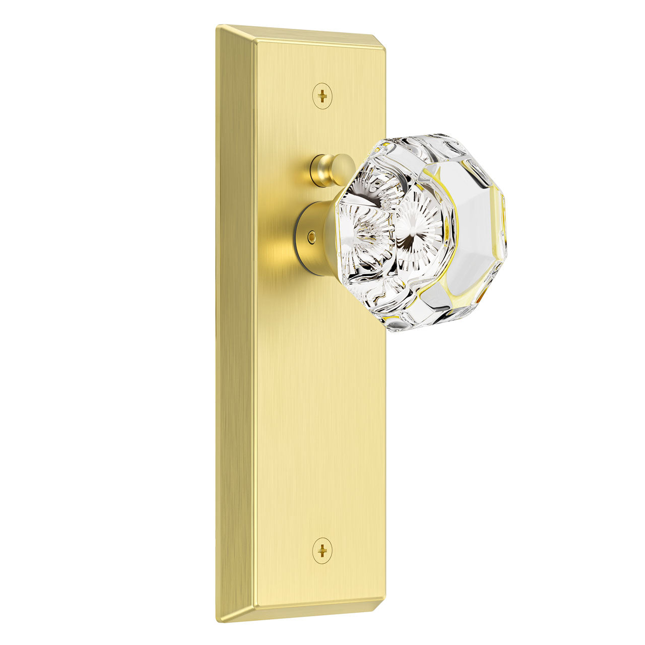 Vintage Crystal Privacy Door Knob for Interior Doors, Diamond-Cut Glass Knob with Lock for Bedroom & Bathroom