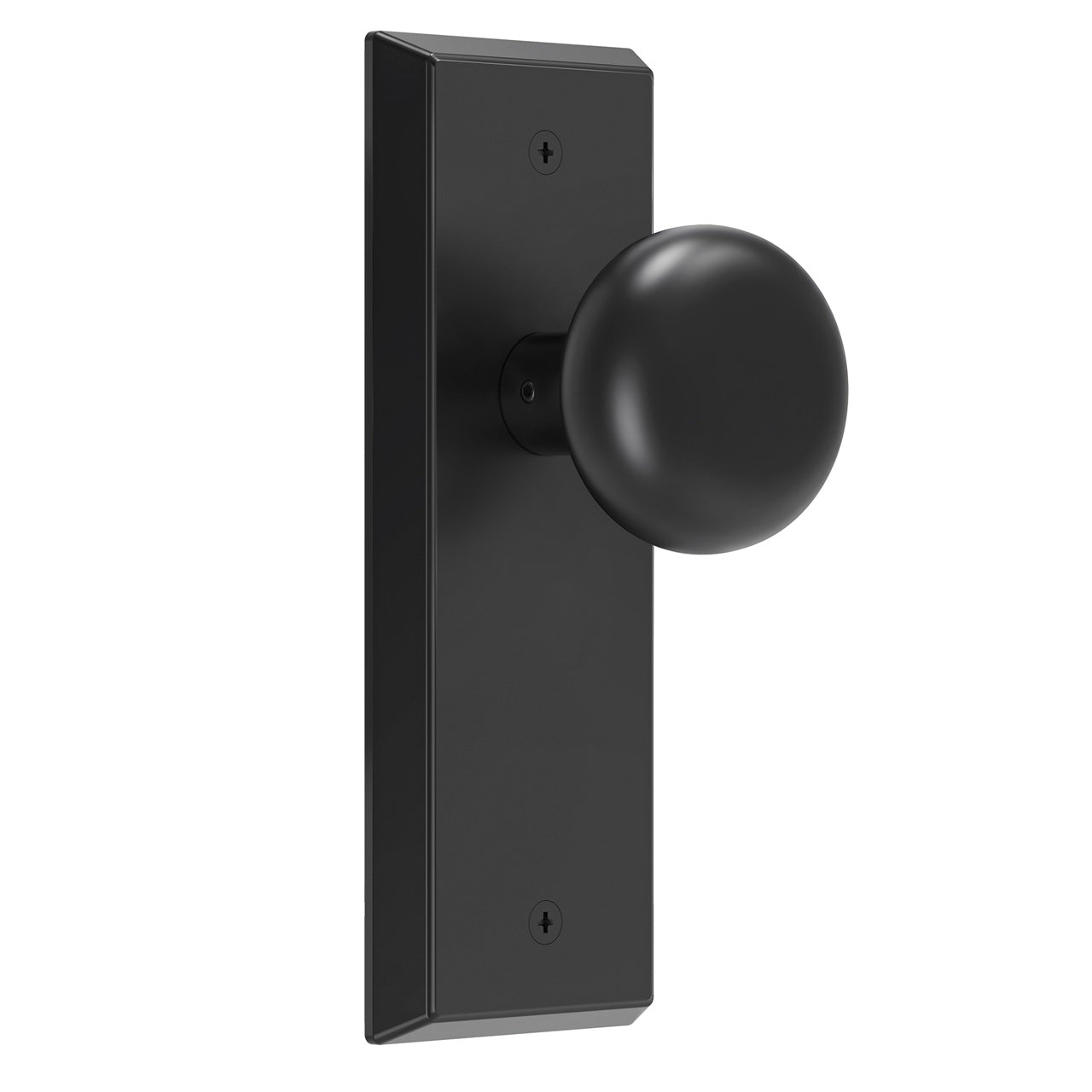 Modern Metal Door Knob with Beveled Rectangular Backplate, Interior Door Handle for Privacy, Passage & Dummy Doors