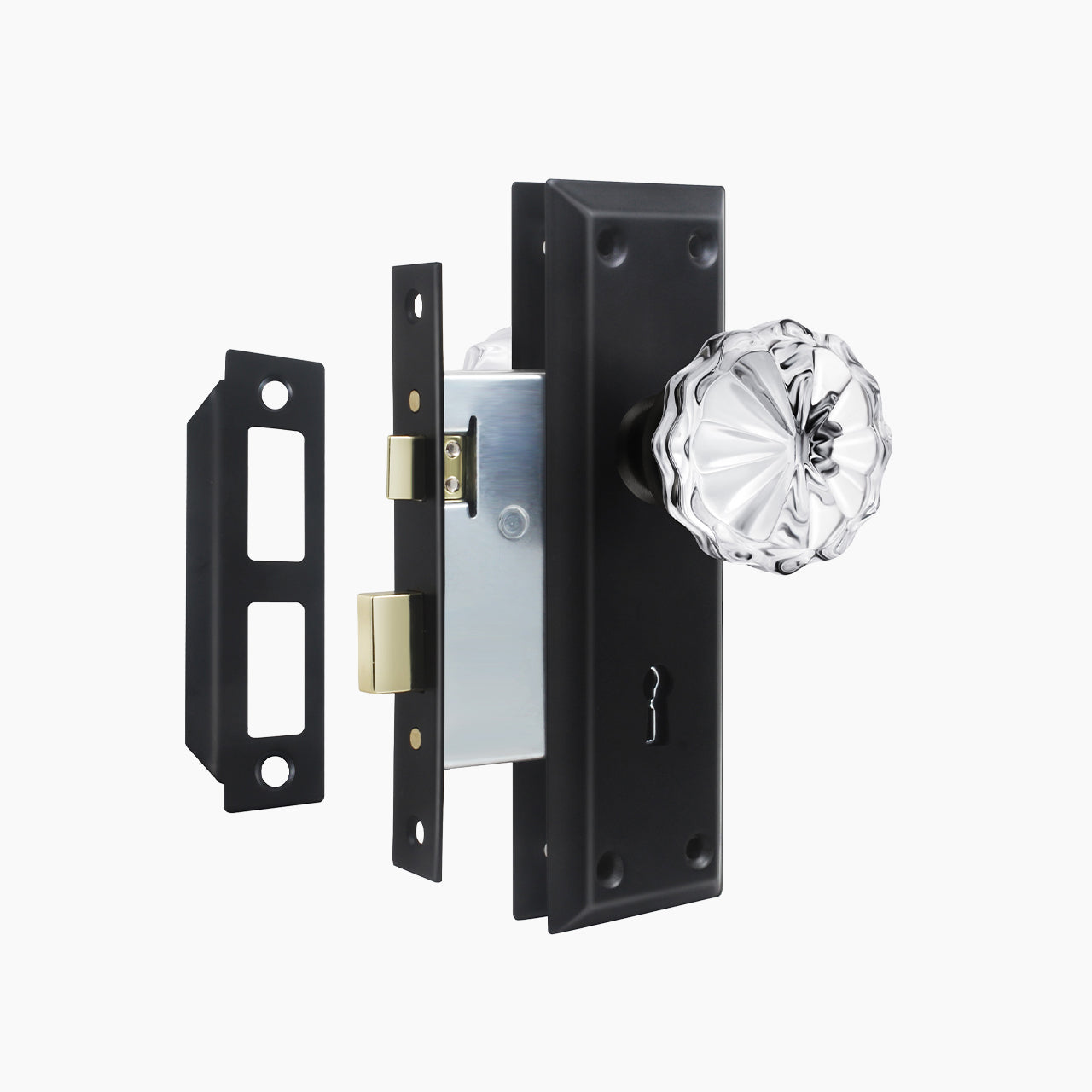 SENY Vintage Mortise Lock Set with Mushroom Crystal Knob & Beveled Rectangular Plate