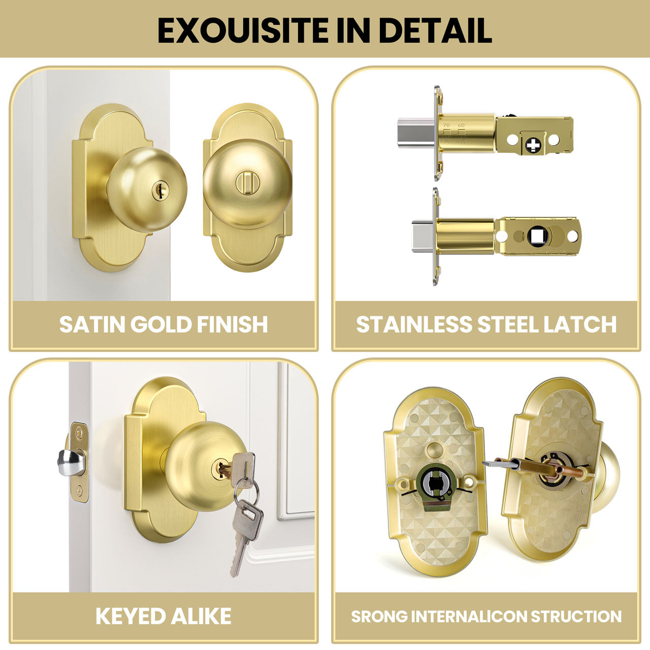 SENY Keyed Entry Door Knob Set, Mushroom Knob, Modern Arch Rosette