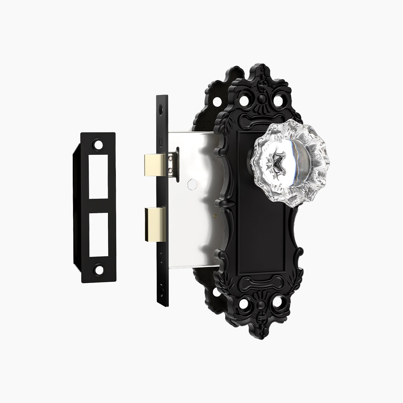 SENY Antique Mortise Lock Set with Floral Crystal Knob & Vintage Rectangular Plate