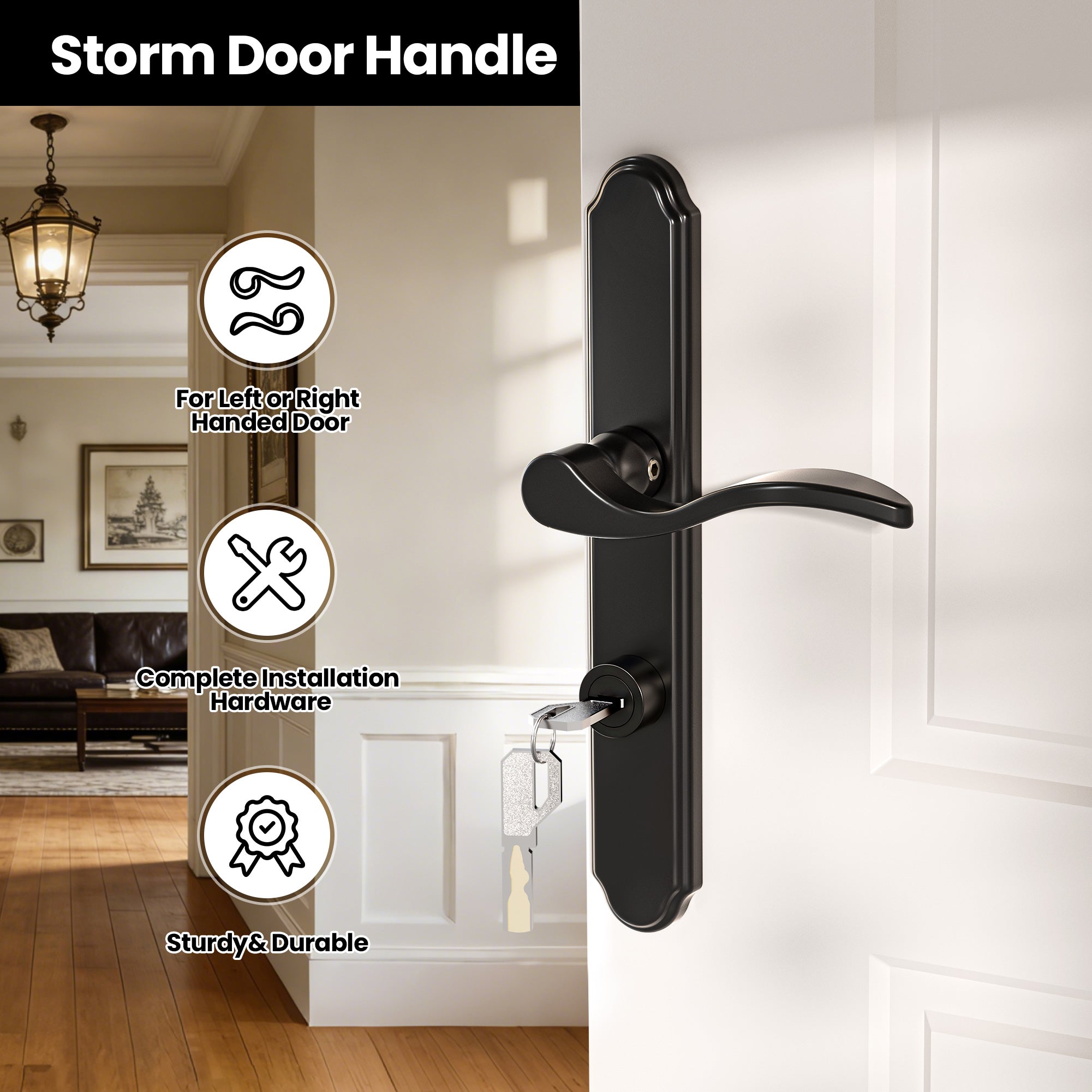 SENY Flat Slot Storm Door Handle & Mortise Lock Replacement for Storm & Screen Doors