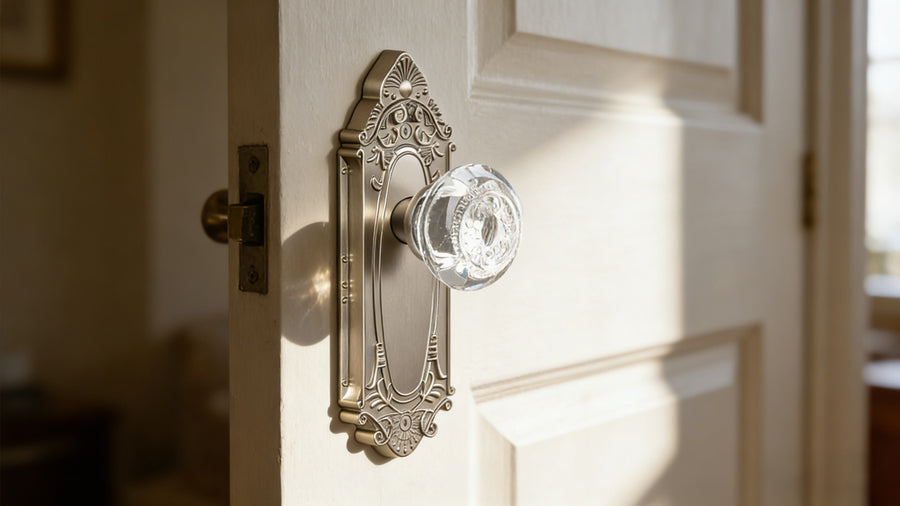 SENY Vintage Crystal Door Knob with Ornate Antique Backplate, Interior Glass Door Handle for Privacy, Passage & Dummy Doors applicable scenario
