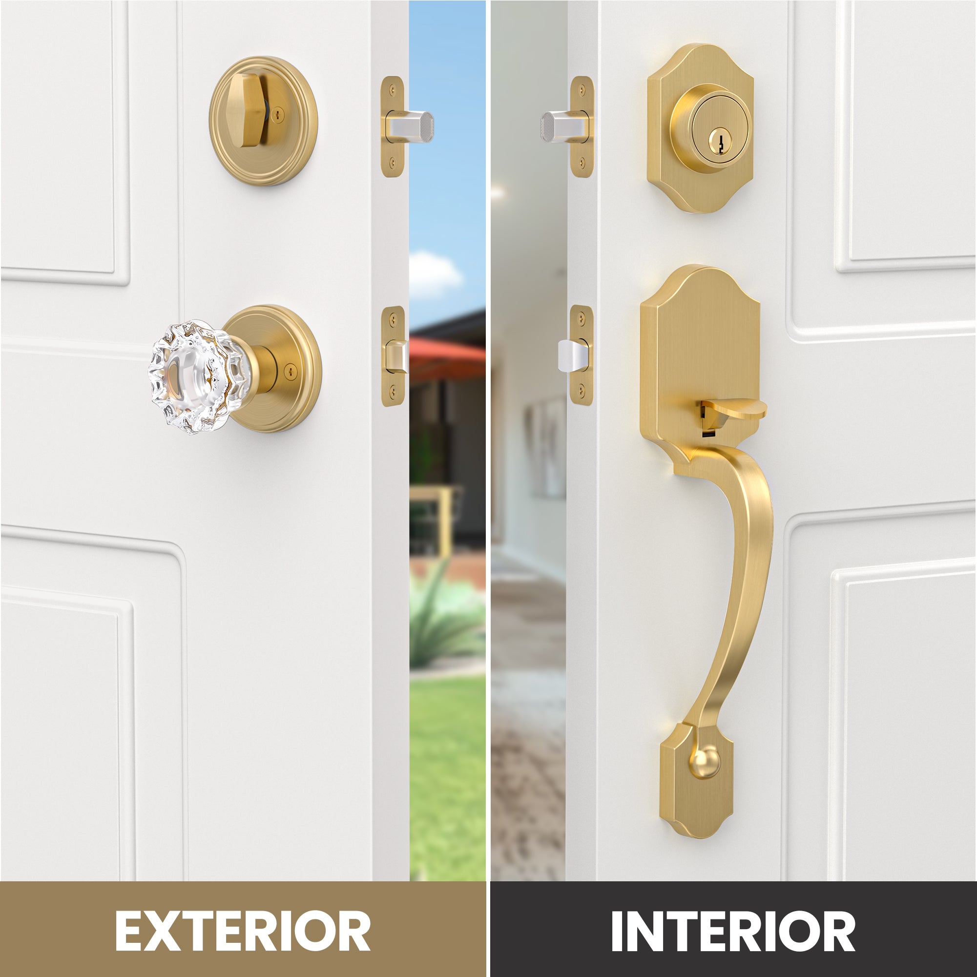 SENY Entry Door Knob Set with Deadbolt – Gold Front Door Handle Set with Crystal Knob