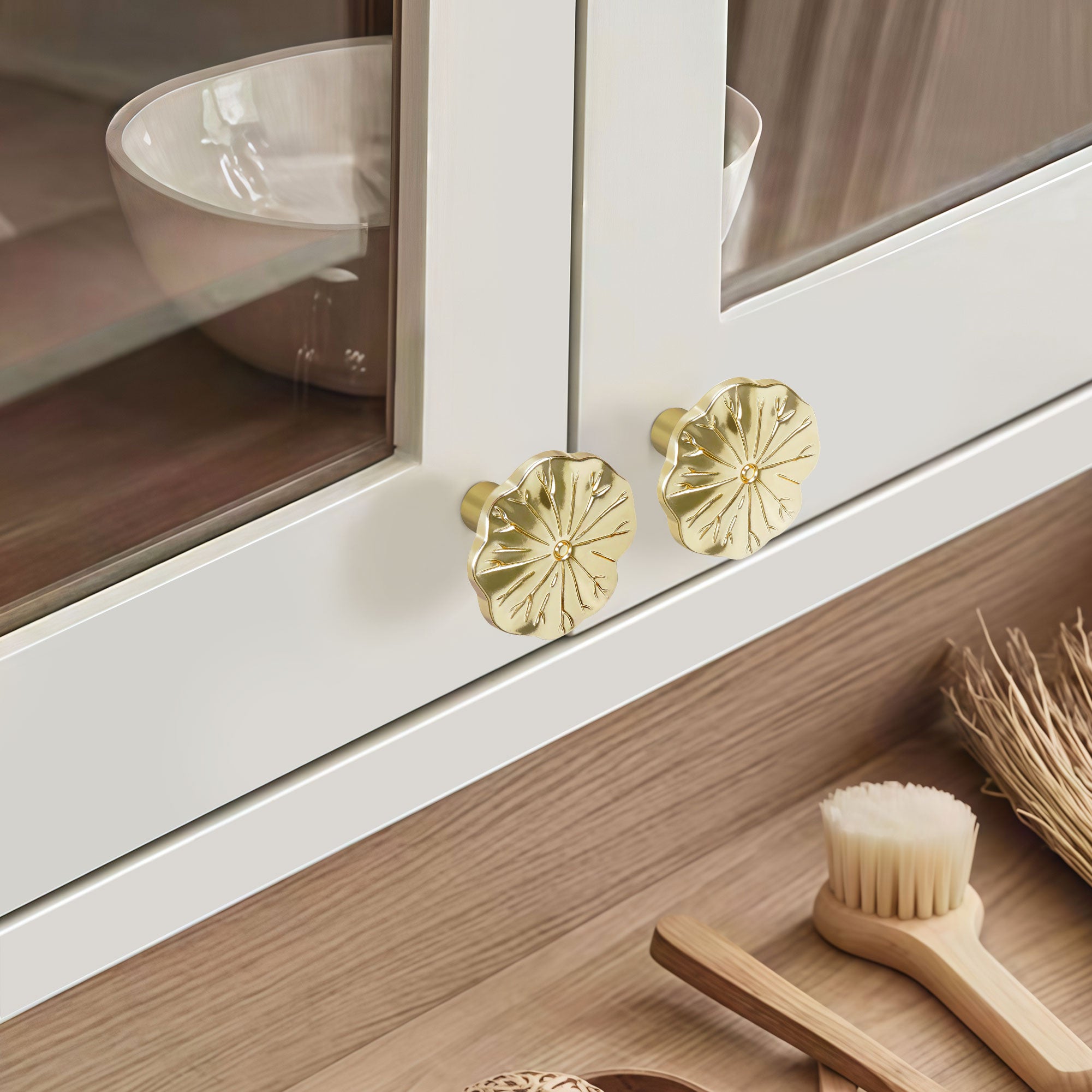 SENY 4 Pack Floral Drawer Knobs – Vintage Cabinet Knobs in Brushed Gold & Antique Brass - Seny Hardware
