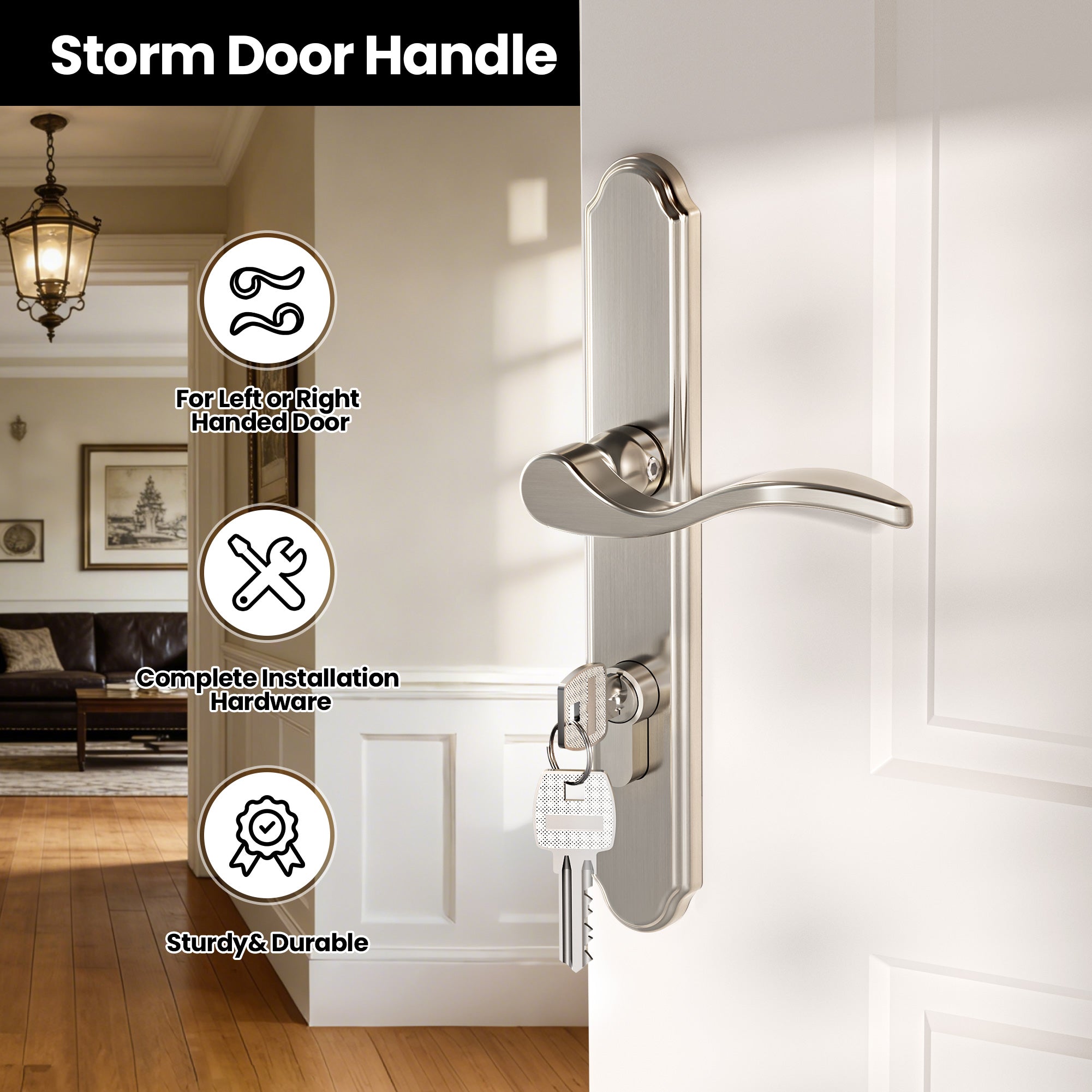 SENY 2-1/2" PZ Storm Door Handle & Mortise Lock Replacement for Storm & Screen Doors