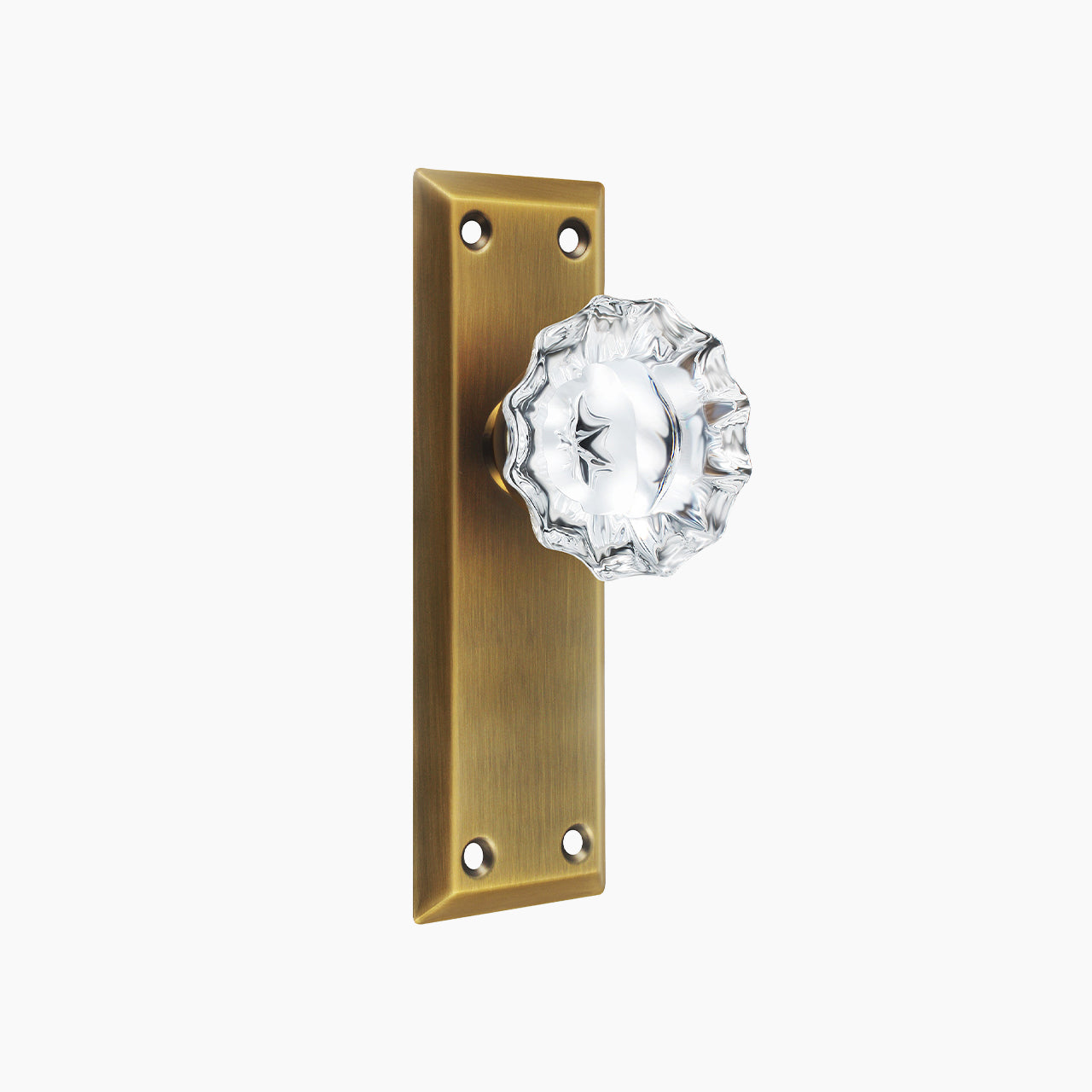 SENY Antique Mortise Lock Set for Interior Doors with Floral Crystal Glass Knob, Beveled Rectangular Plate & Skeleton Key