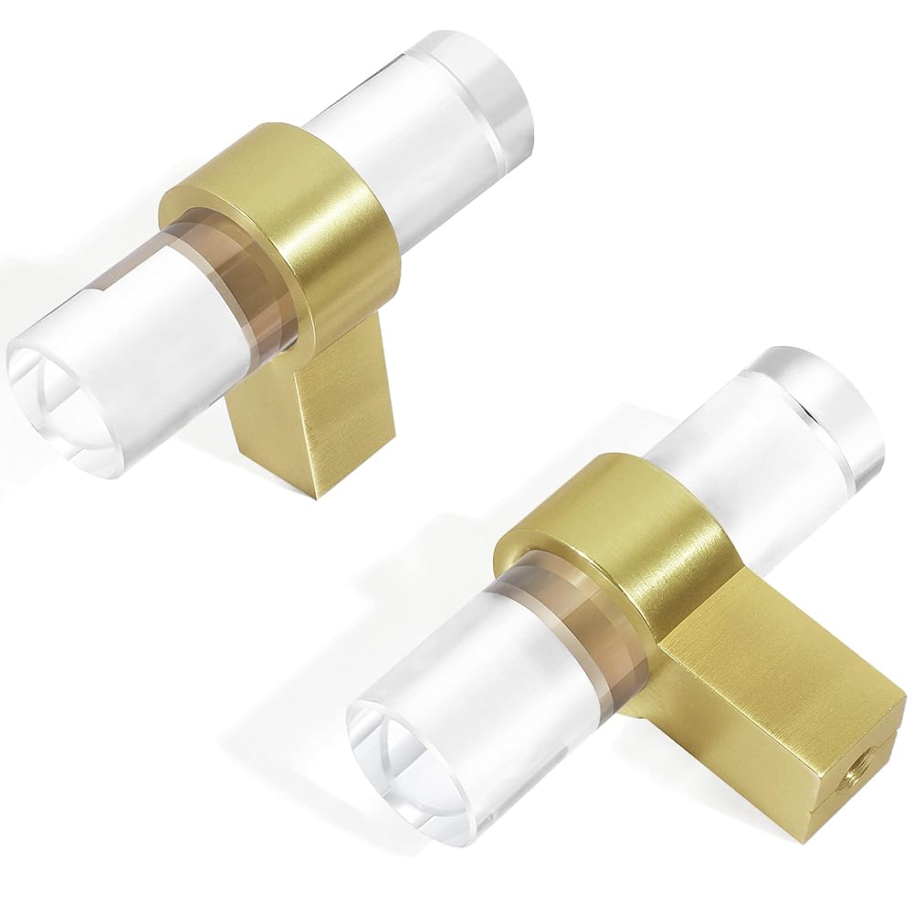 SENY Acrylic Cabinet Pulls, 5 Pack Clear Lucite T Bar Drawer Handles with Metal Base for Kitchen & Bathroom Cabinets