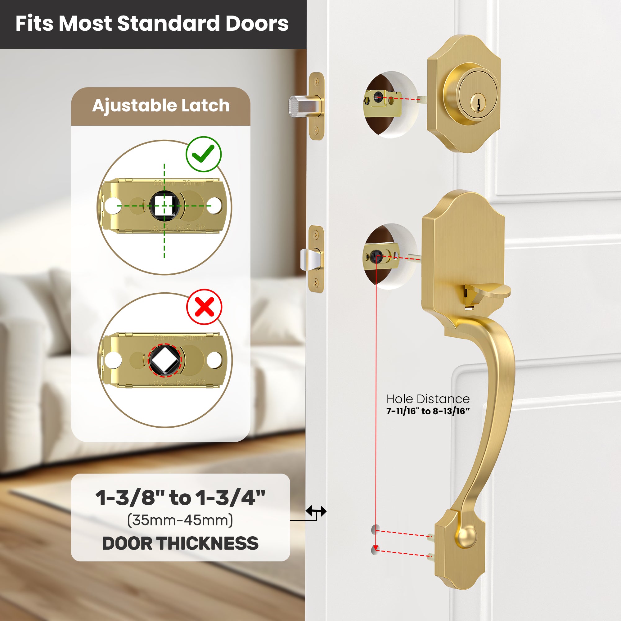 SENY Entry Door Knob Set with Deadbolt – Gold Front Door Handle Set with Crystal Knob