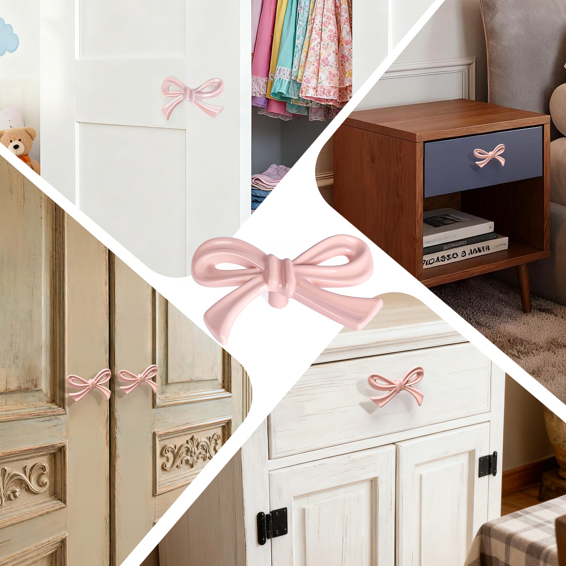 SENY 8 Pack Bow Dresser Knobs – Cute Drawer Knobs in Pink, Brushed Gold, Chrome & Antique Brass - Seny Hardware