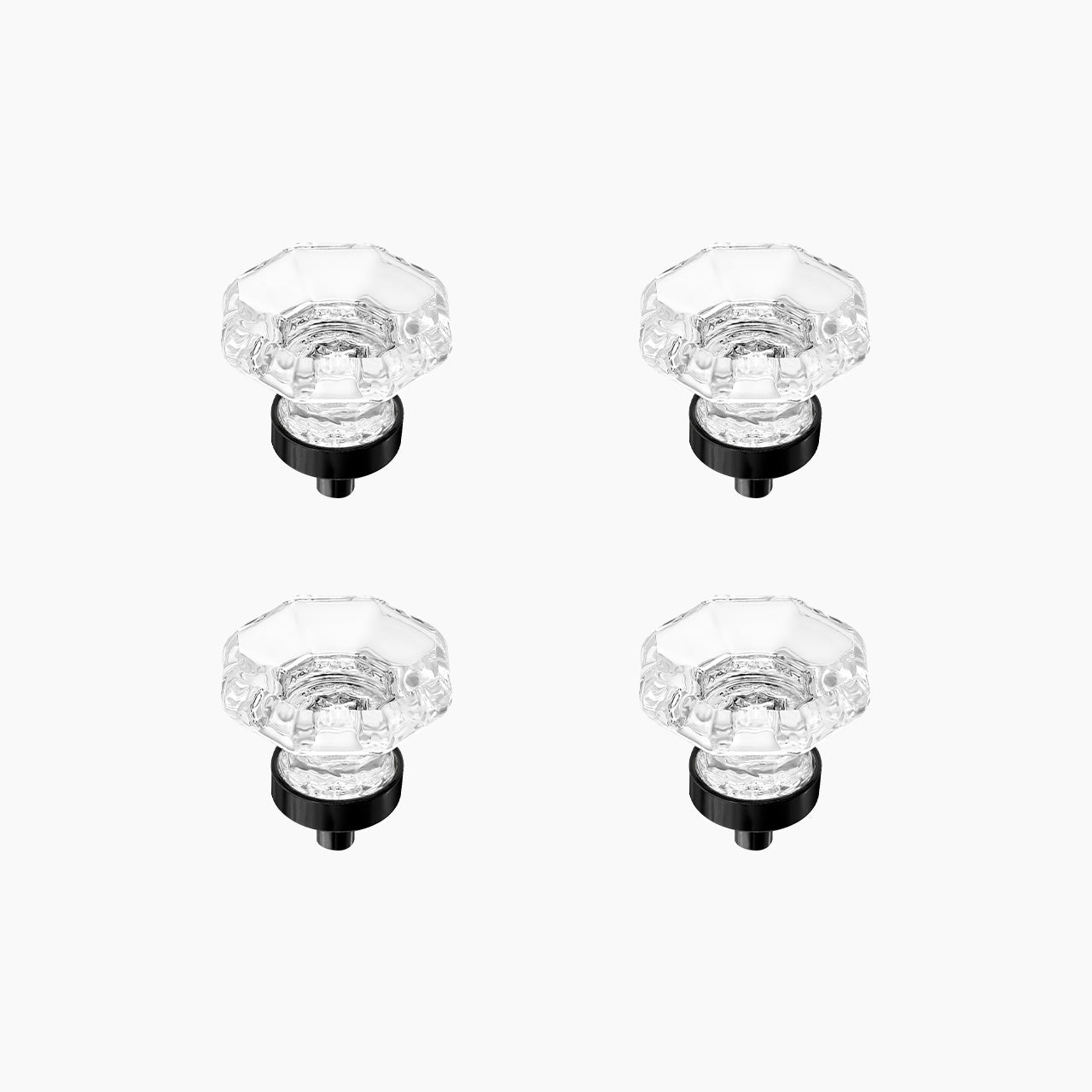 SENY Octagonal Mushroom Crystal Cabinet Knobs – Clear Glass Drawer Knobs with Matte Black Base (4 Pack)