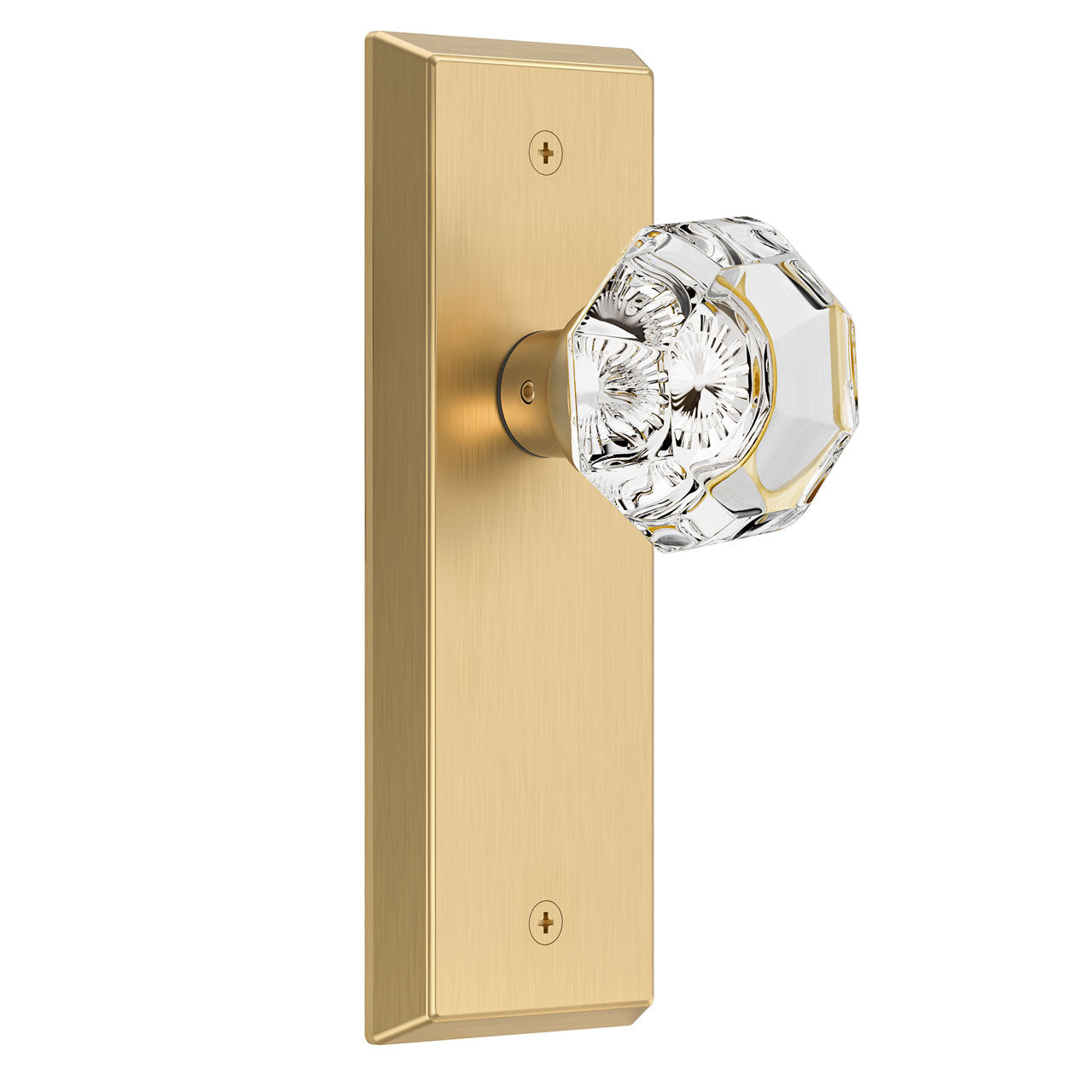 Vintage Crystal Privacy Door Knob for Interior Doors, Diamond-Cut Glass Knob with Lock for Bedroom & Bathroom