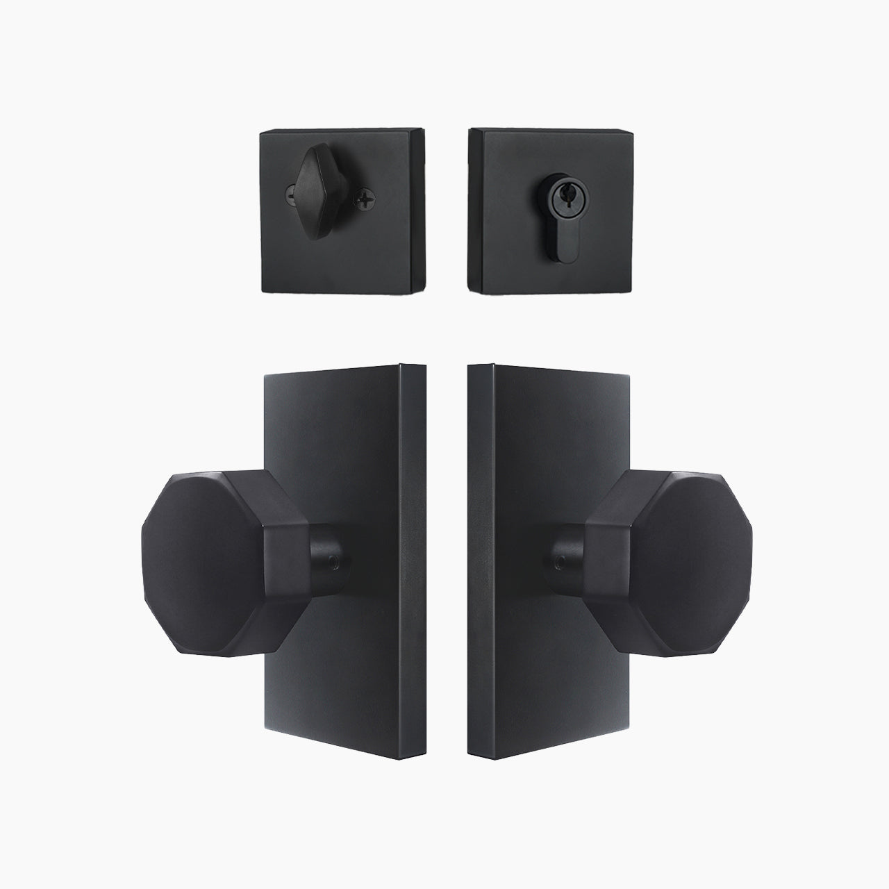 SENY Modern Metal Entry Door Knob Set with Octagonal Metal Knob & Deadbolt