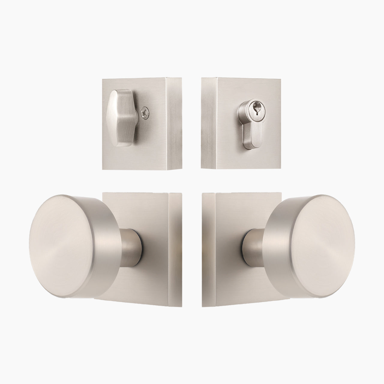 SENY Square Rosette Entry Door Set with Round Metal Knob & Deadbolt