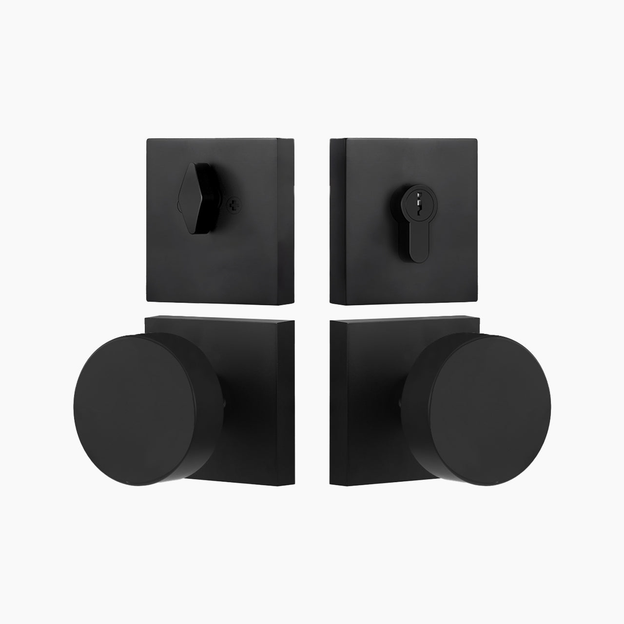 SENY Square Rosette Entry Door Set with Round Metal Knob & Deadbolt