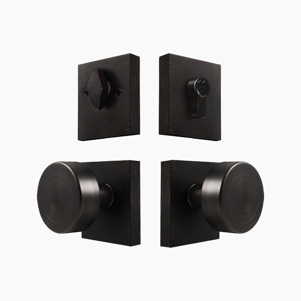 SENY Square Rosette Entry Door Set with Round Metal Knob & Deadbolt