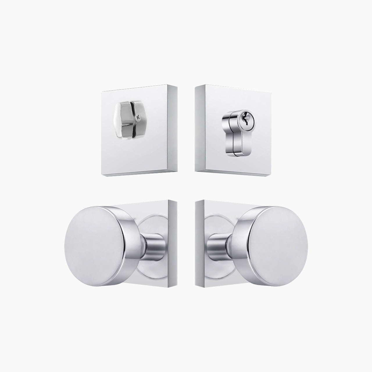 SENY Square Rosette Entry Door Set with Round Metal Knob & Deadbolt