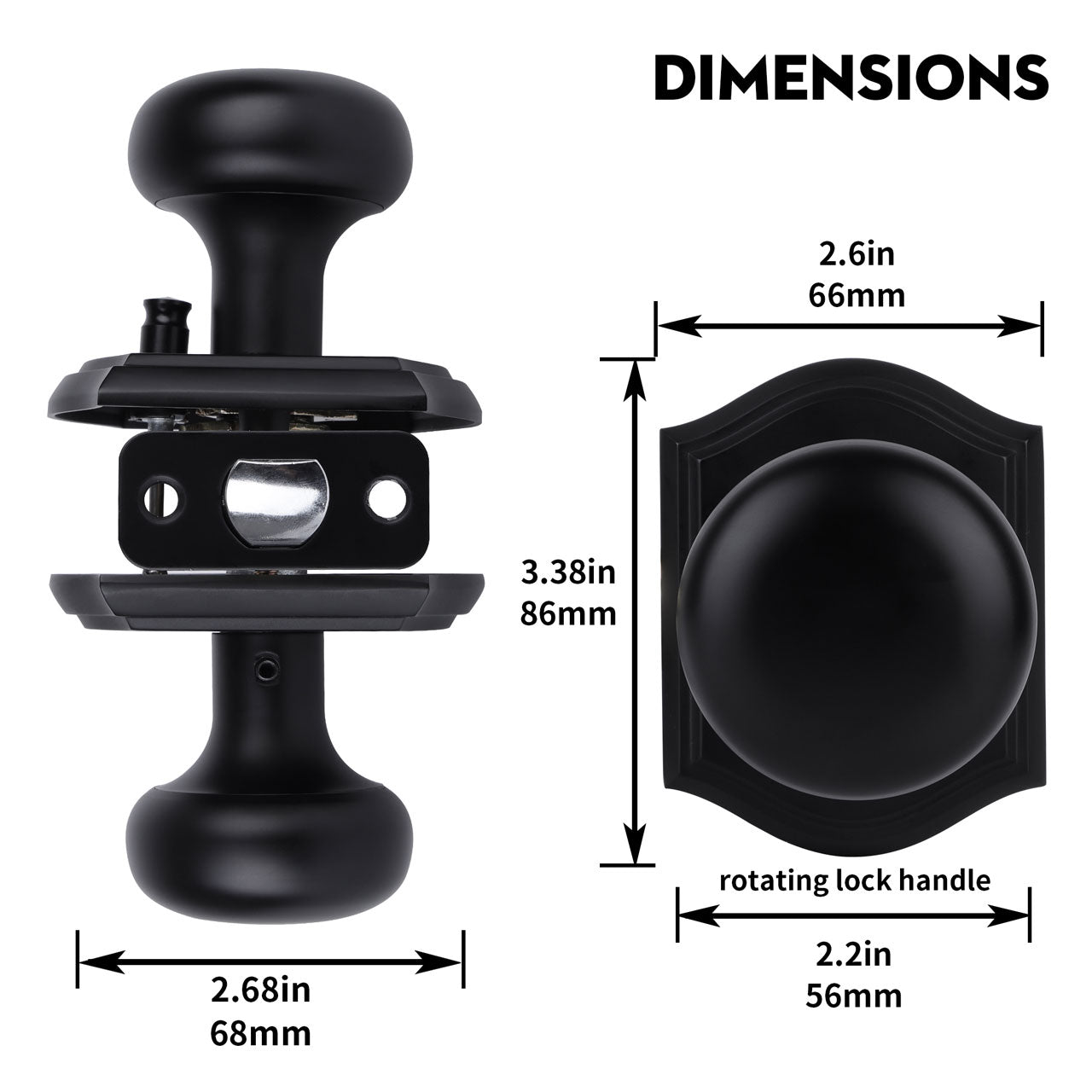 SENY Mushroom Door Knob with Arched Rosette, 3 Functions, 5 Finishes