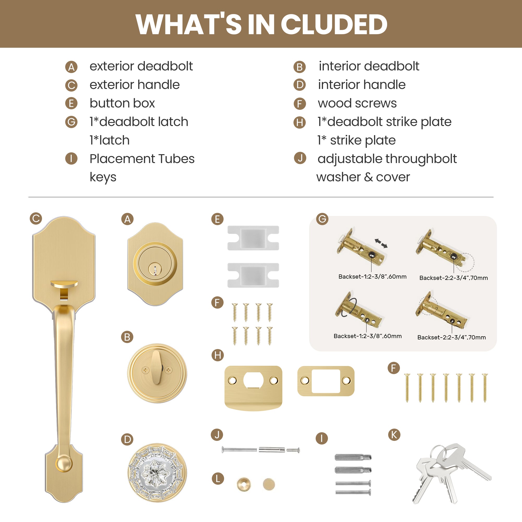 SENY Entry Door Knob Set with Deadbolt – Gold Front Door Handle Set with Crystal Knob