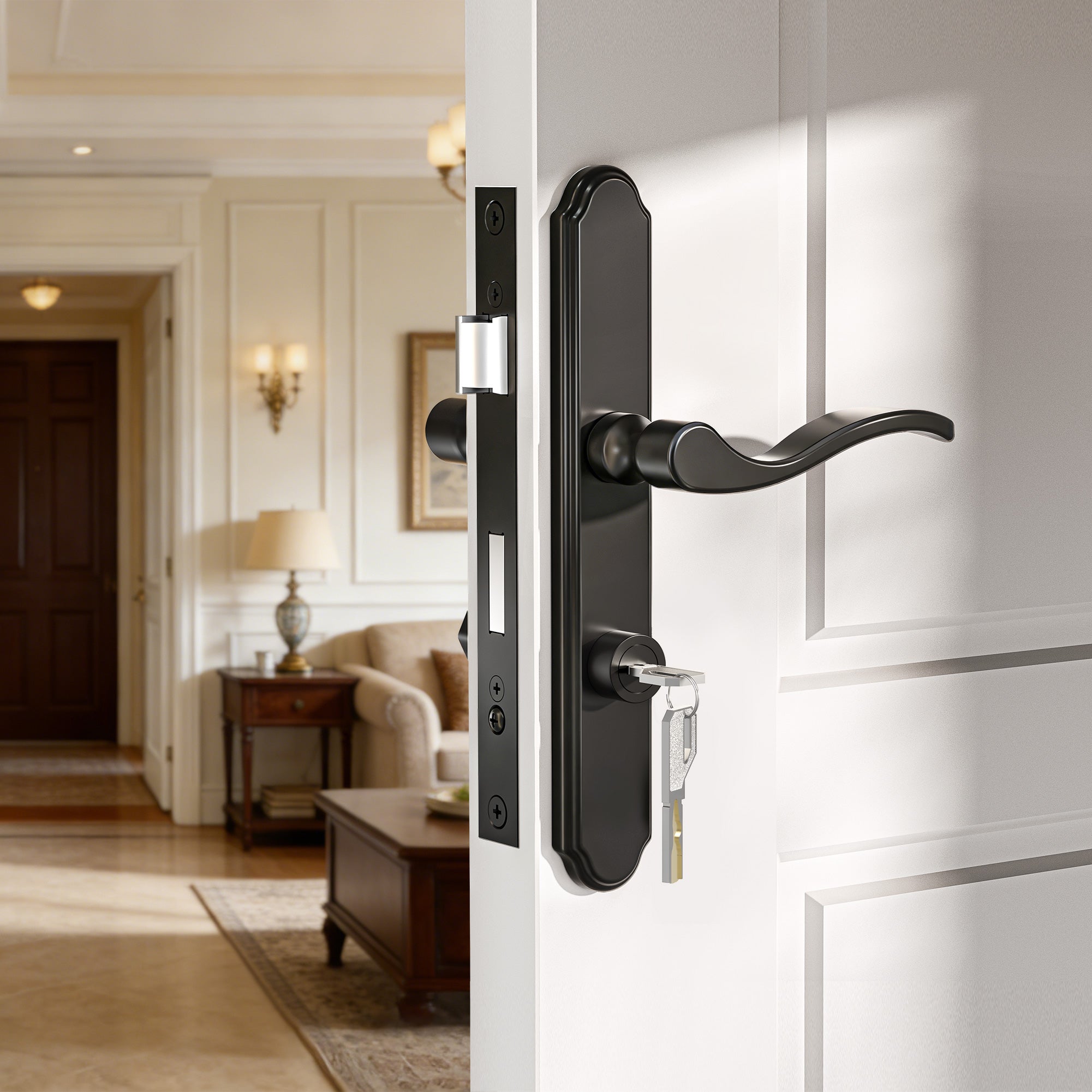 SENY Flat Slot Storm Door Handle & Mortise Lock Replacement for Storm & Screen Doors