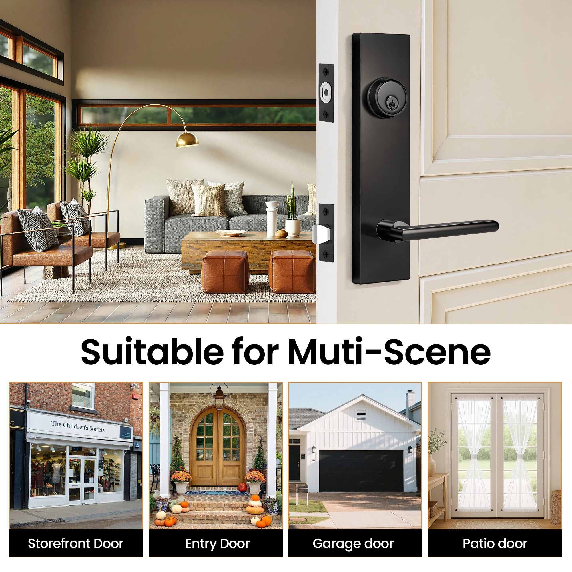 SENY Modern Front Door Handle Set with Deadbolt, Single & Double Entry Door Handleset for Exterior Front Doors