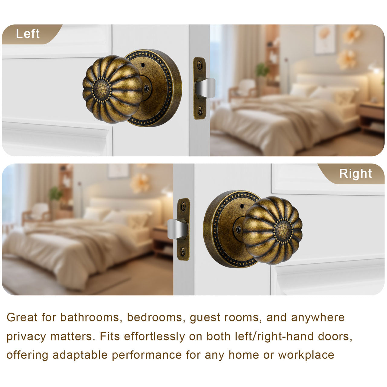 SENY Privacy Door Knob for Bedroom & Bathroom, Vintage Pumpkin Style