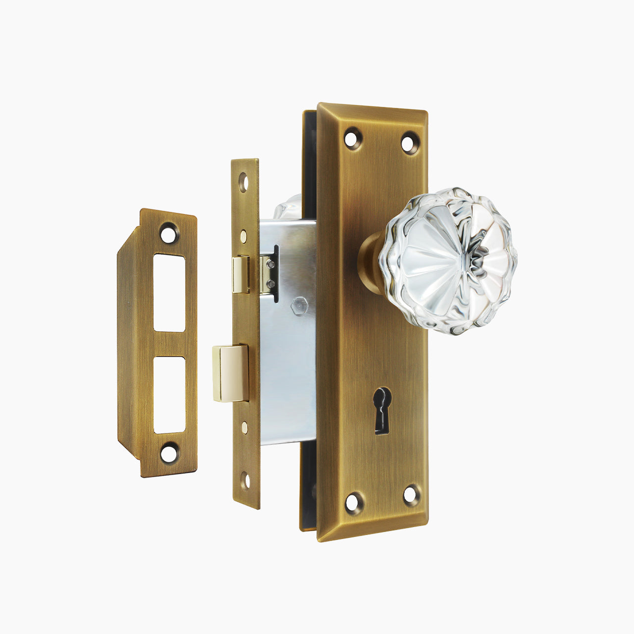 SENY Vintage Mortise Lock Set with Mushroom Crystal Knob & Beveled Rectangular Plate