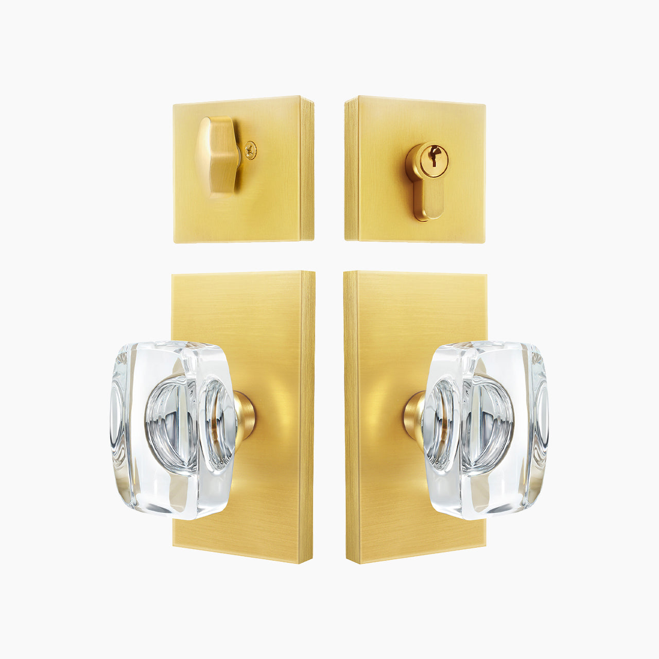 SENY Contemporary Crystal Entry Door Set with Rectangular Crystal Knob & Deadbolt