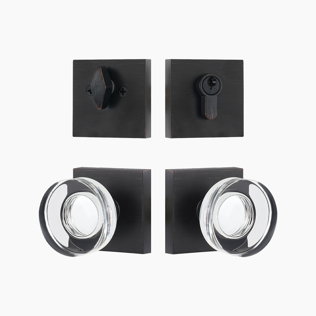 SENY Square Rosette Entry Door Set with Decorative Round Crystal Knob and Deadbolt