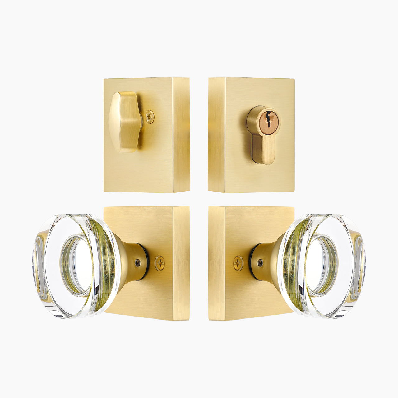 SENY Square Rosette Entry Door Set with Decorative Round Crystal Knob and Deadbolt