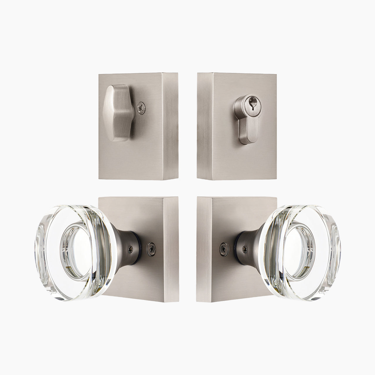 SENY Square Rosette Entry Door Set with Decorative Round Crystal Knob and Deadbolt