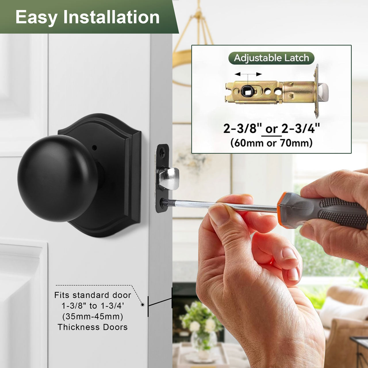 SENY Mushroom Door Knob with Arched Rosette, 3 Functions, 5 Finishes