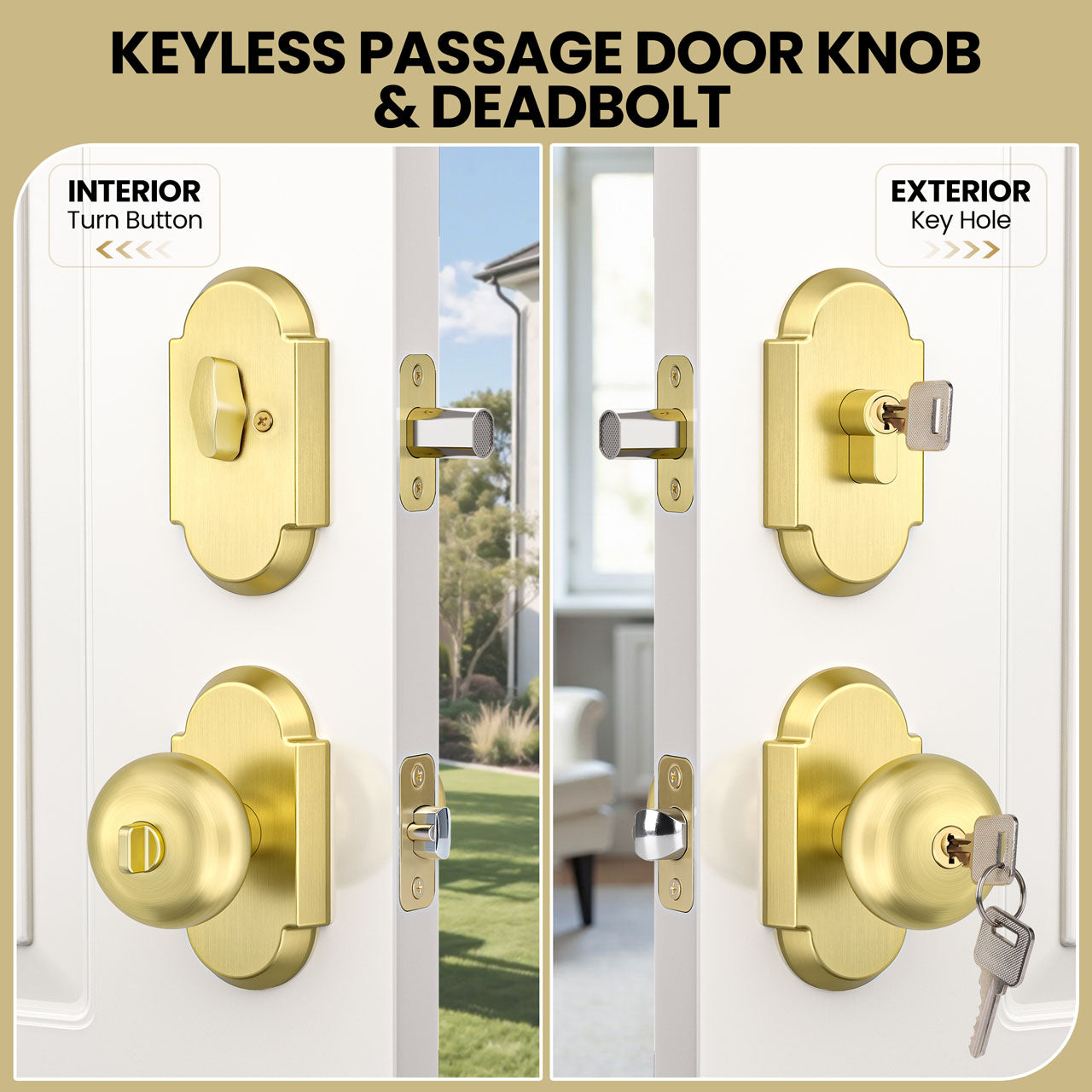 SENY Keyed Entry Door Knob Set, Mushroom Knob, Modern Arch Rosette