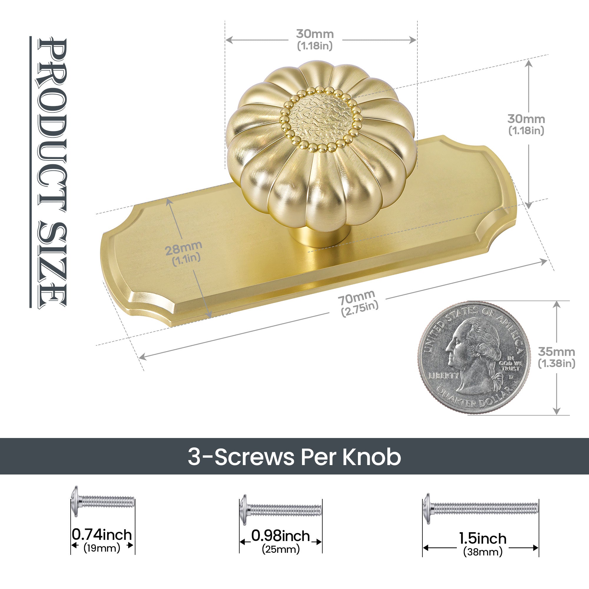SENY 2-Pack Pumpkin Cabinet Knobs with Backplate – Vintage Drawer Knobs in Multiple Finishes - Seny Hardware