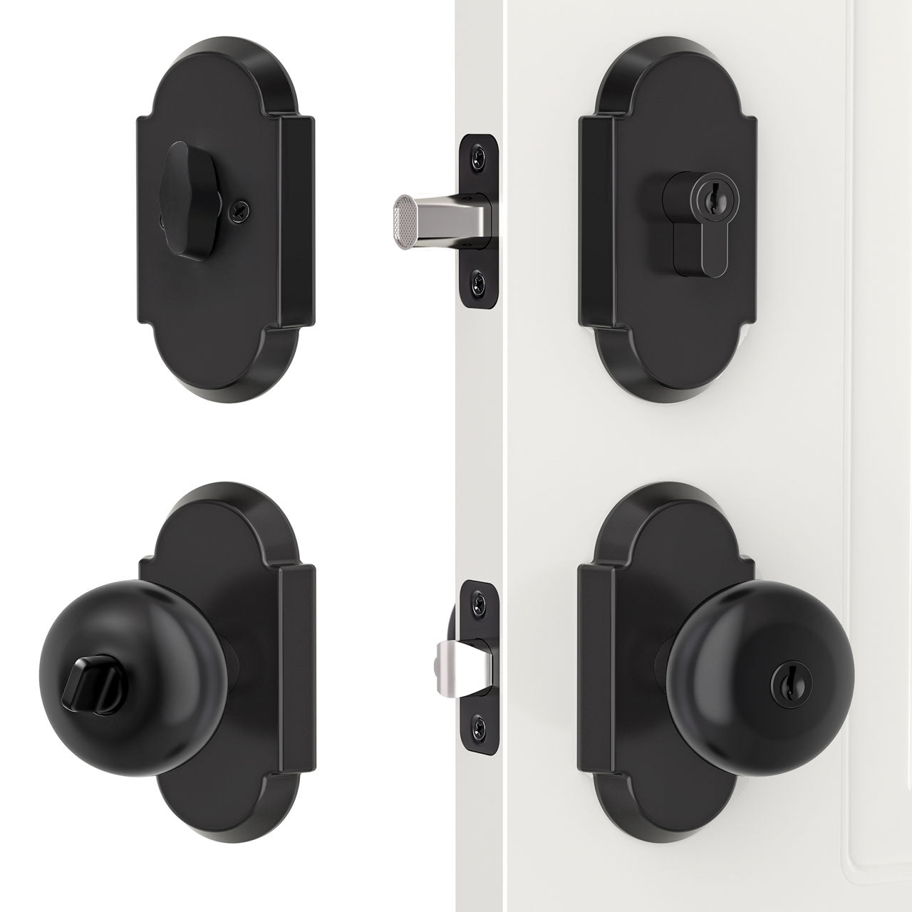 SENY Keyed Entry Door Knob Set, Mushroom Knob, Modern Arch Rosette