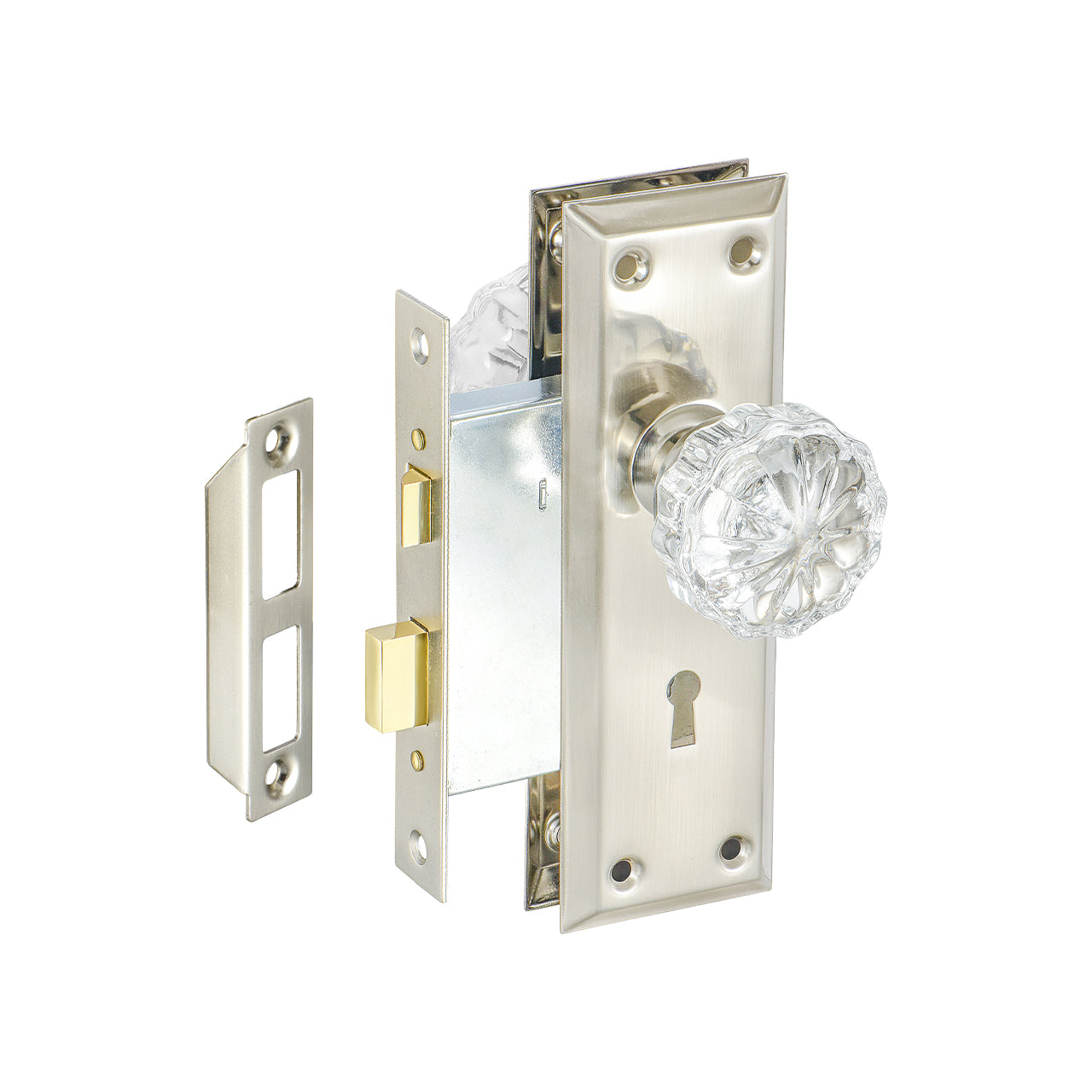 SENY Vintage Mortise Lock Set with Mushroom Crystal Knob & Beveled Rectangular Plate
