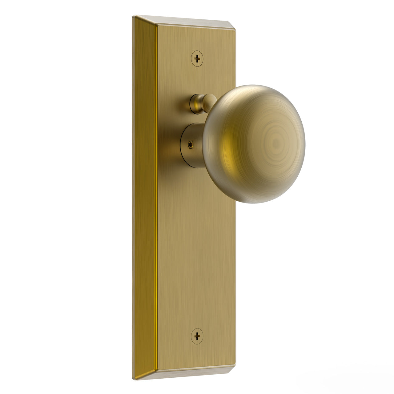 Modern Metal Door Knob with Beveled Rectangular Backplate, Interior Door Handle for Privacy, Passage & Dummy Doors