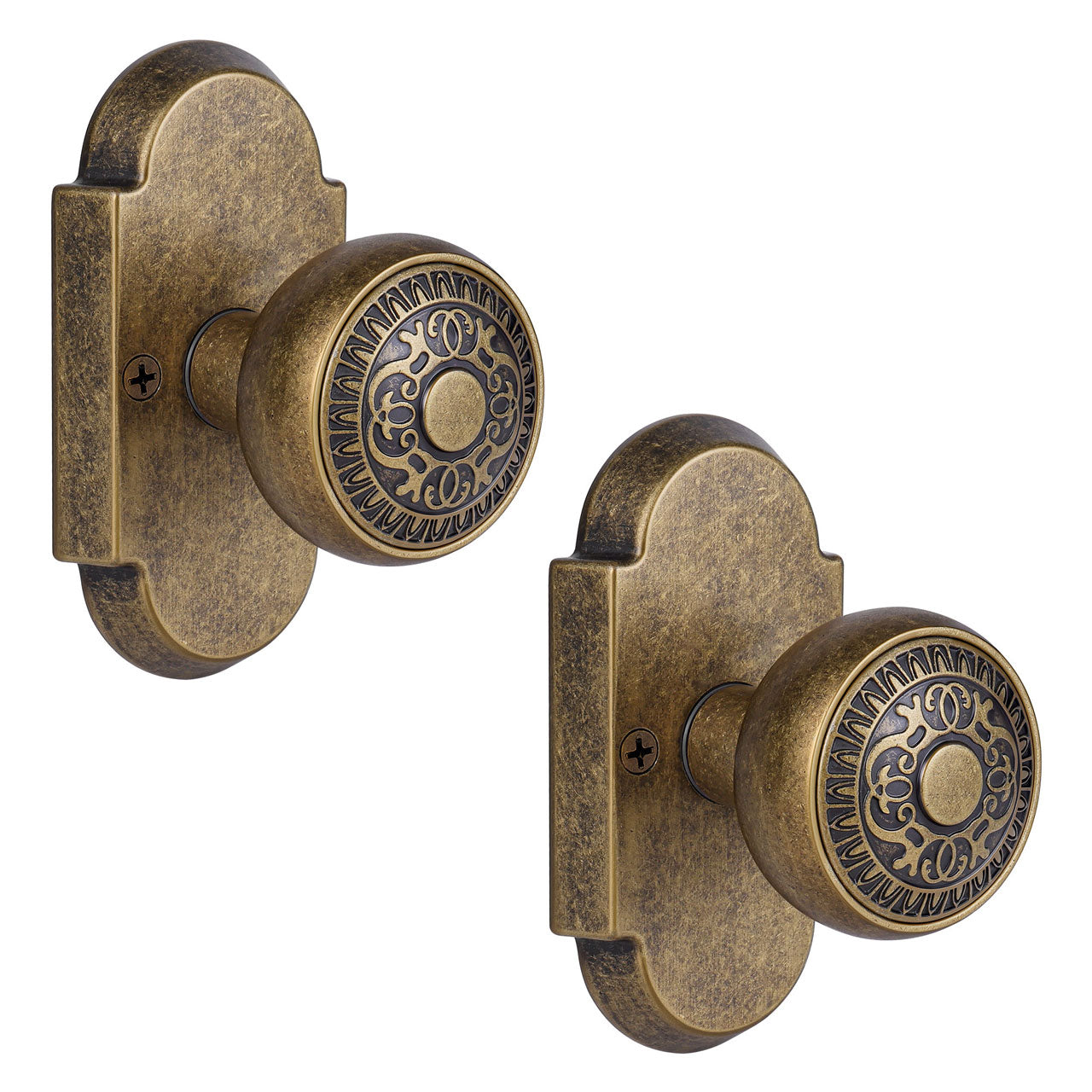 SENY Antique Style Door Knob with Arched Plate, Privacy/Passage/Dummy