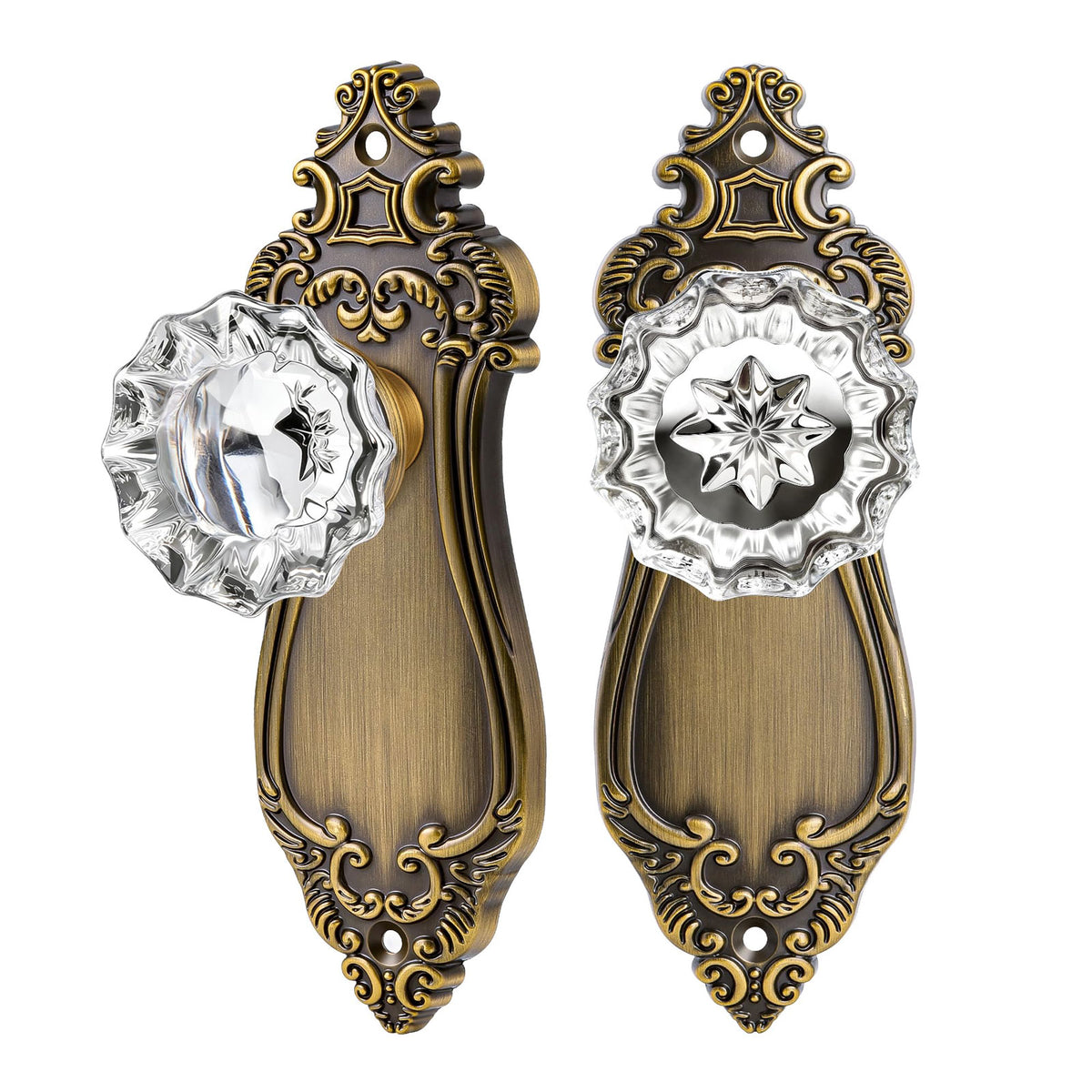 SENY Vintage Crystal Door Knob with Mortise Lock & Skeleton Key