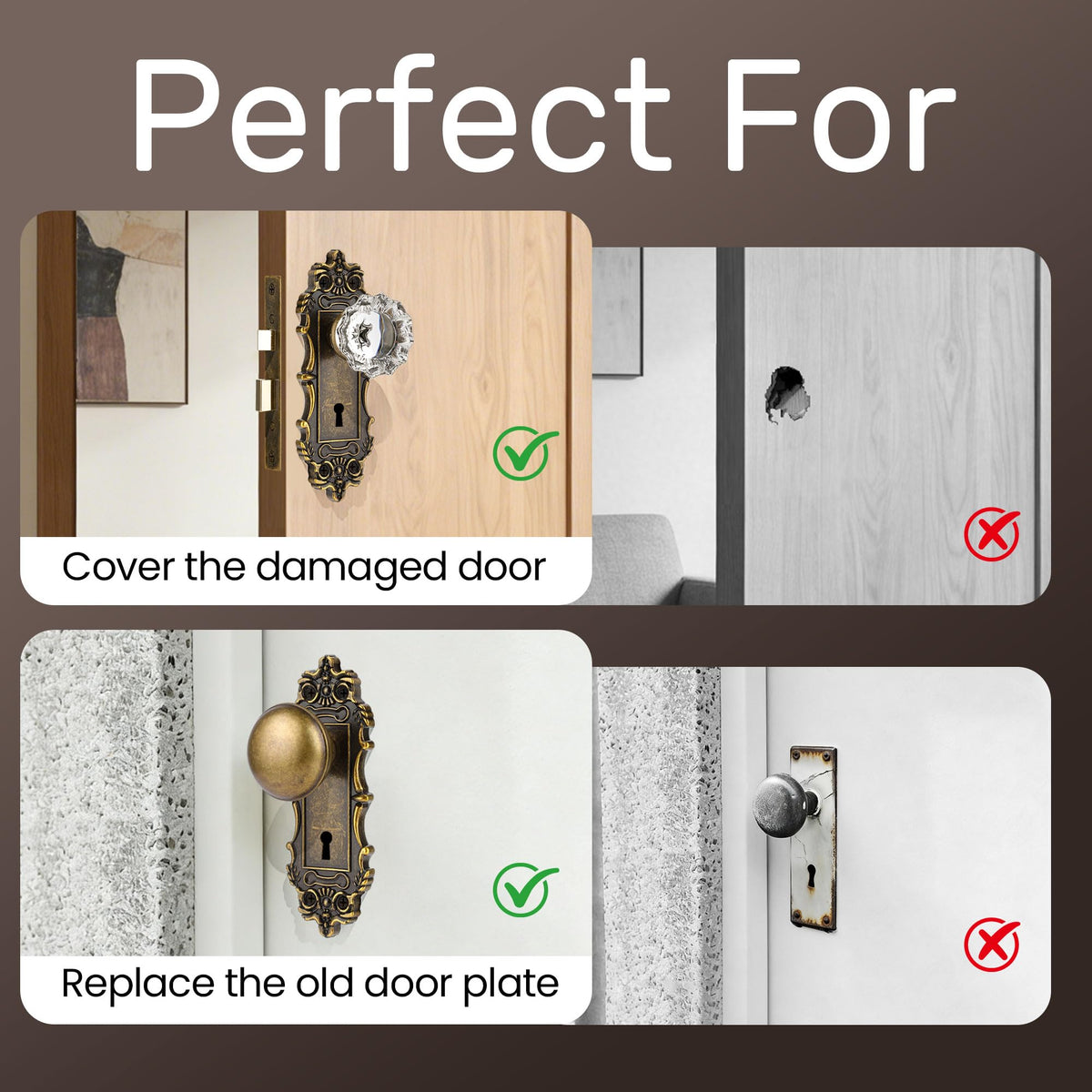 SENY Antique Bronze Mortise Lock Trim Plates, Vintage Door Knob Backplates with Keyhole (2 Pack)