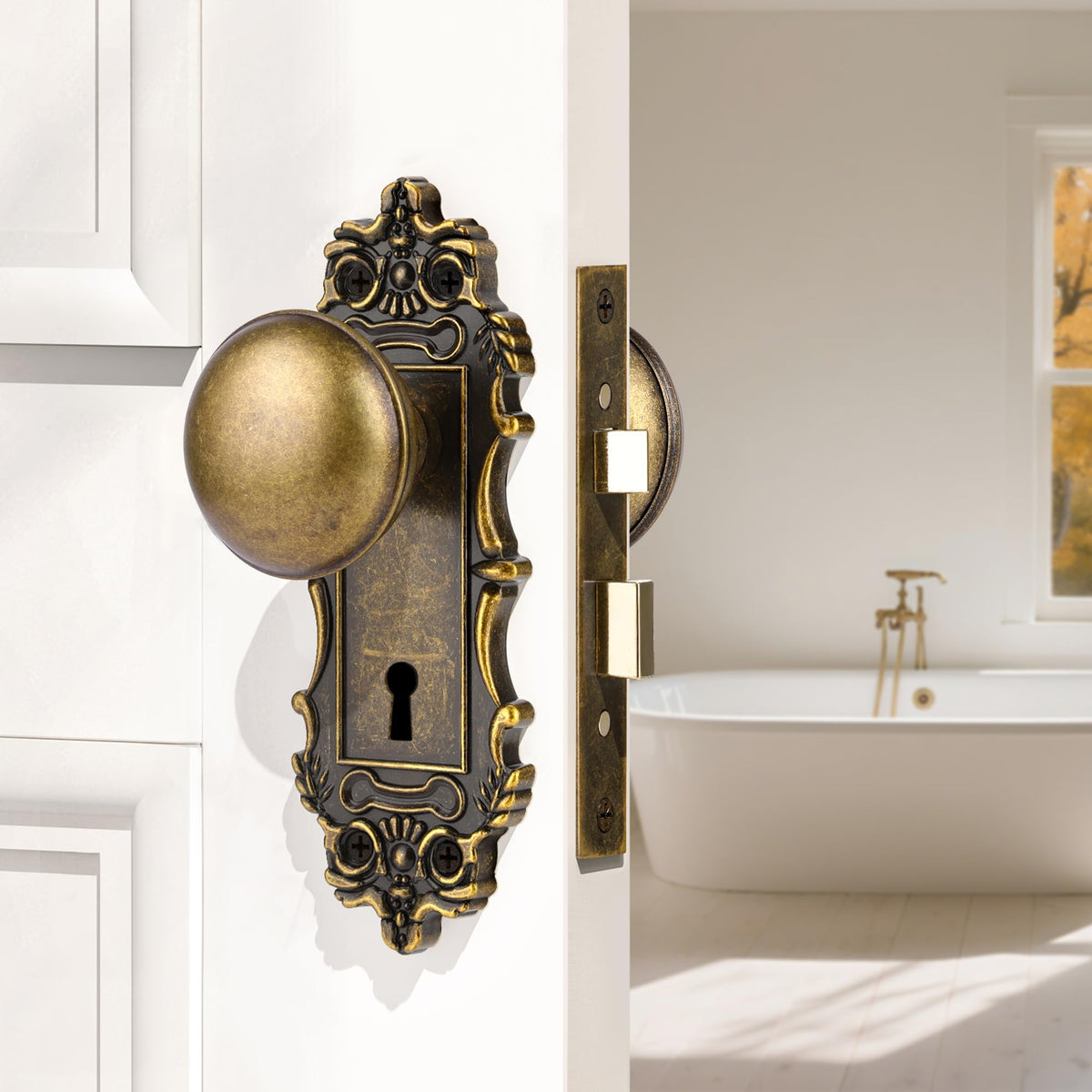 SENY Antique Bronze Mortise Lock Trim Plates, Vintage Door Knob Backplates with Keyhole (2 Pack)