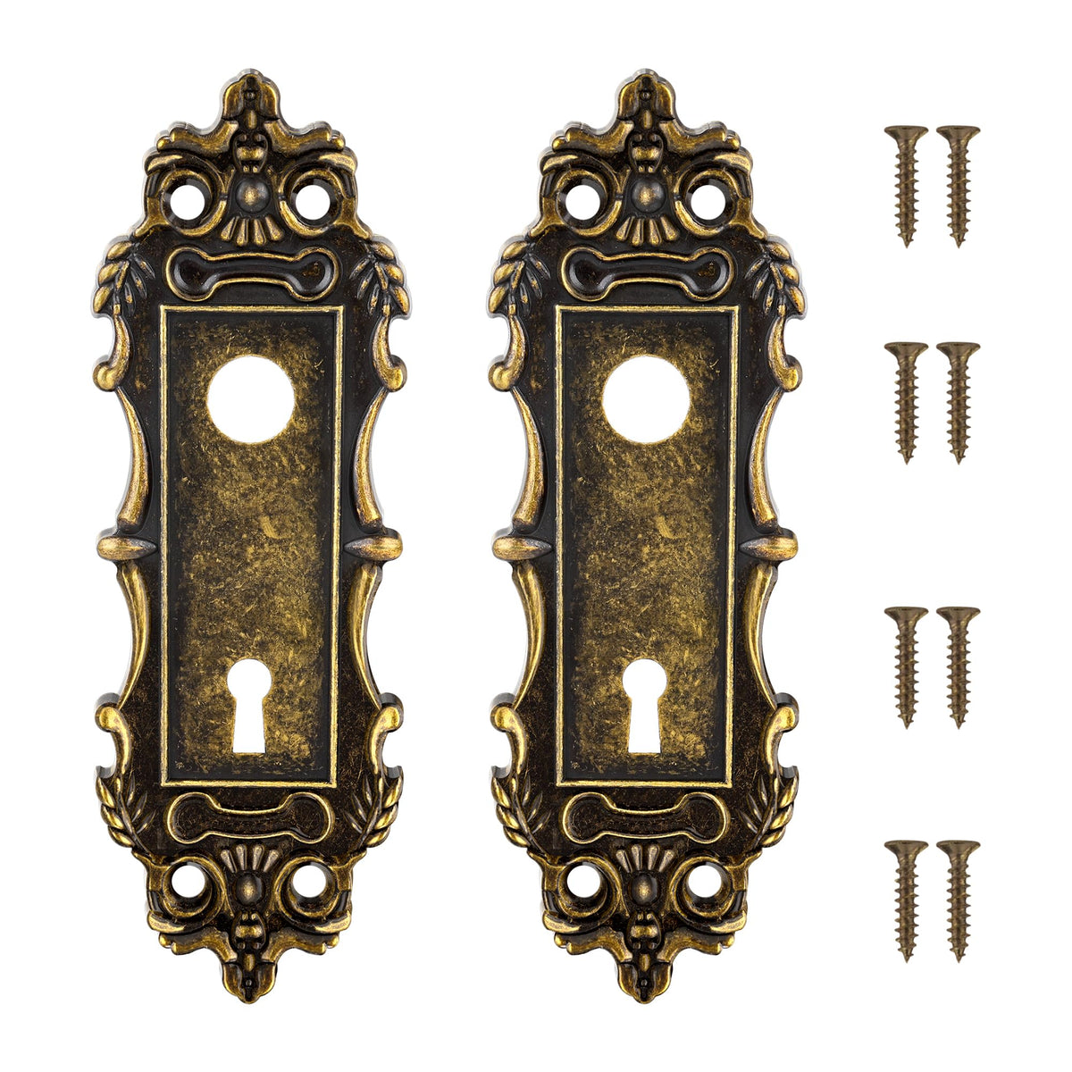 SENY Antique Bronze Mortise Lock Trim Plates, Vintage Door Knob Backplates with Keyhole (2 Pack)