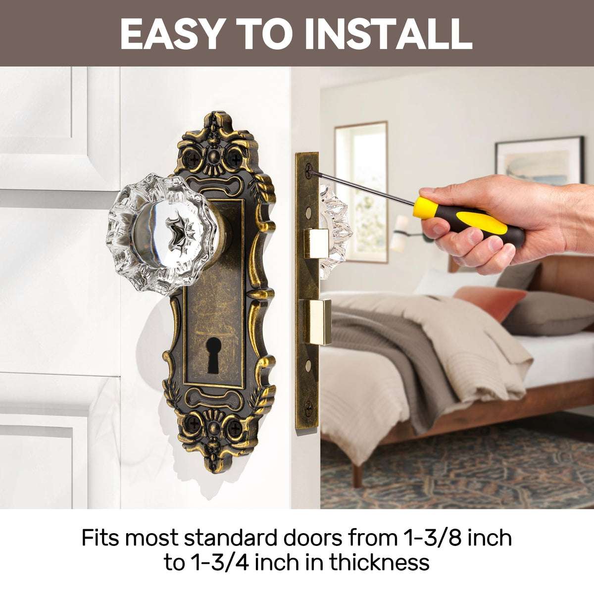 SENY Antique Bronze Mortise Lock Trim Plates, Vintage Door Knob Backplates with Keyhole (2 Pack)